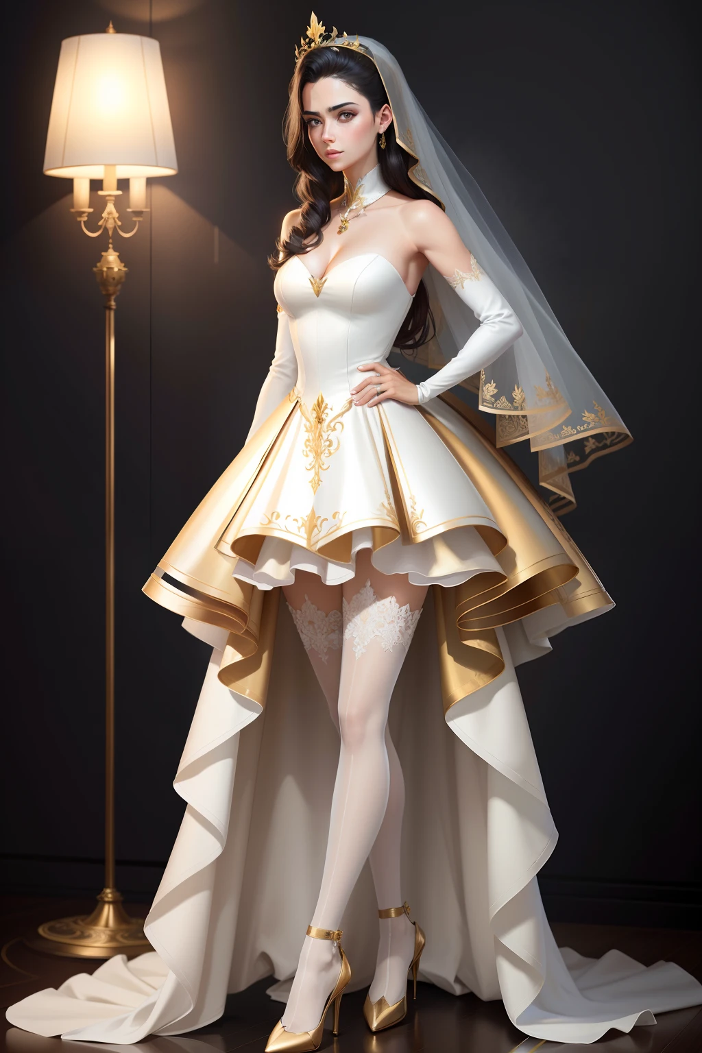 Alafi poses for photos in wedding dresses and veils, hyper realisitc, Wedding dress, Robe. extremly high detail, guweiz masterpiece, CGsociety masterpiece, on a mannequin. high resolution, Ultra photo realsisim, extravagant dress, inspired by Ray Caesar, Full body CGsociety, the sailor galaxia. Beautiful, krenzcushart