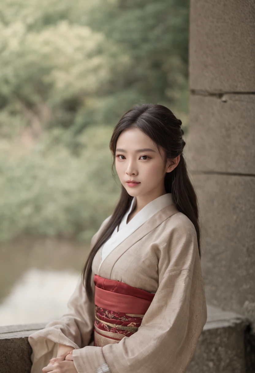 ((Realistic lighting, best qualtiy, 8k, tmasterpiece:1.3)), sharp fokus:1.2,There was a young woman in Hanfu sitting by the window, Mountain creek,With sunset, ,Ultra-fine face,Realistic facial features,Fine eyes,二重まぶた,Delicate mouth,small detailed,realisticlying,Ultra-realistic photos,(exteriors,In the daytime:1.1)