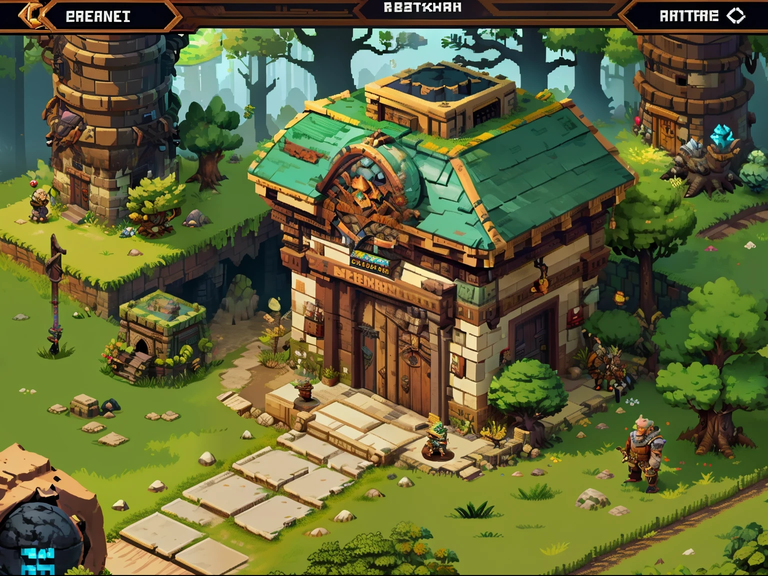 Horizontal pixel games,(Pixel art:1.4),Q version《dungeons and dragons》,borgar,warrior,Armor,The tree,Wagas,Steps,Monsters,Wasteland,drak,((best qualtiy)),super-fine,8K,A detailed,acurate