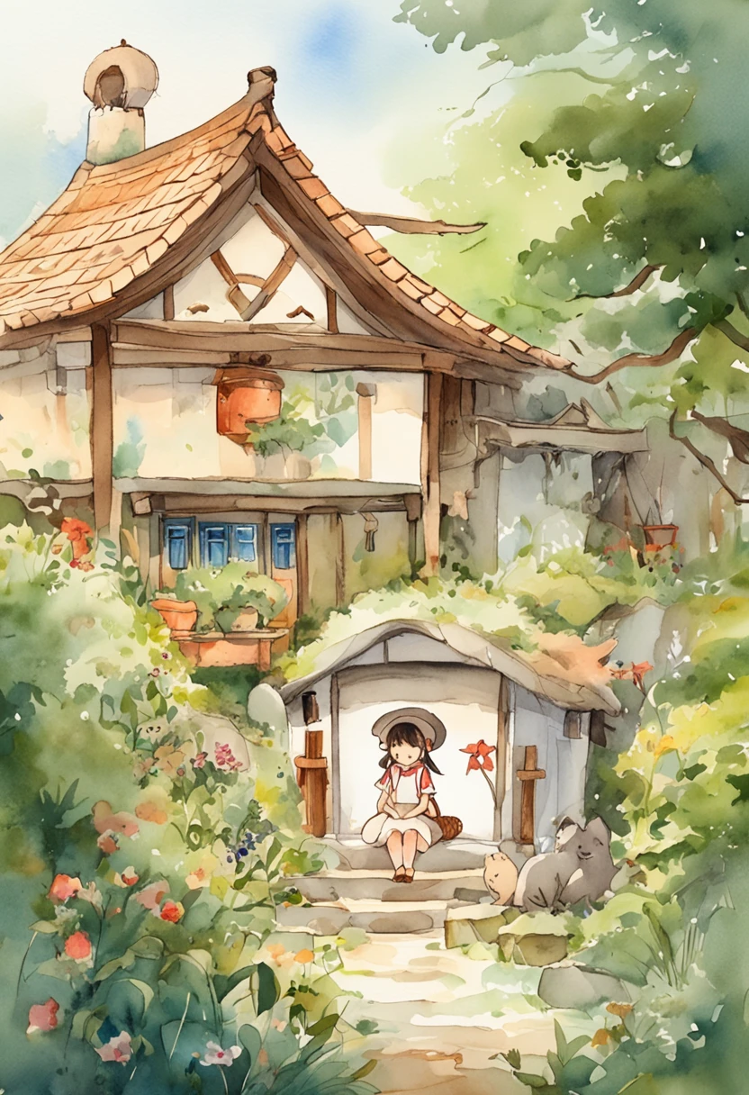 Ghibli style Simple illustration style、kawaii、tiny girl、独奏、character drawing