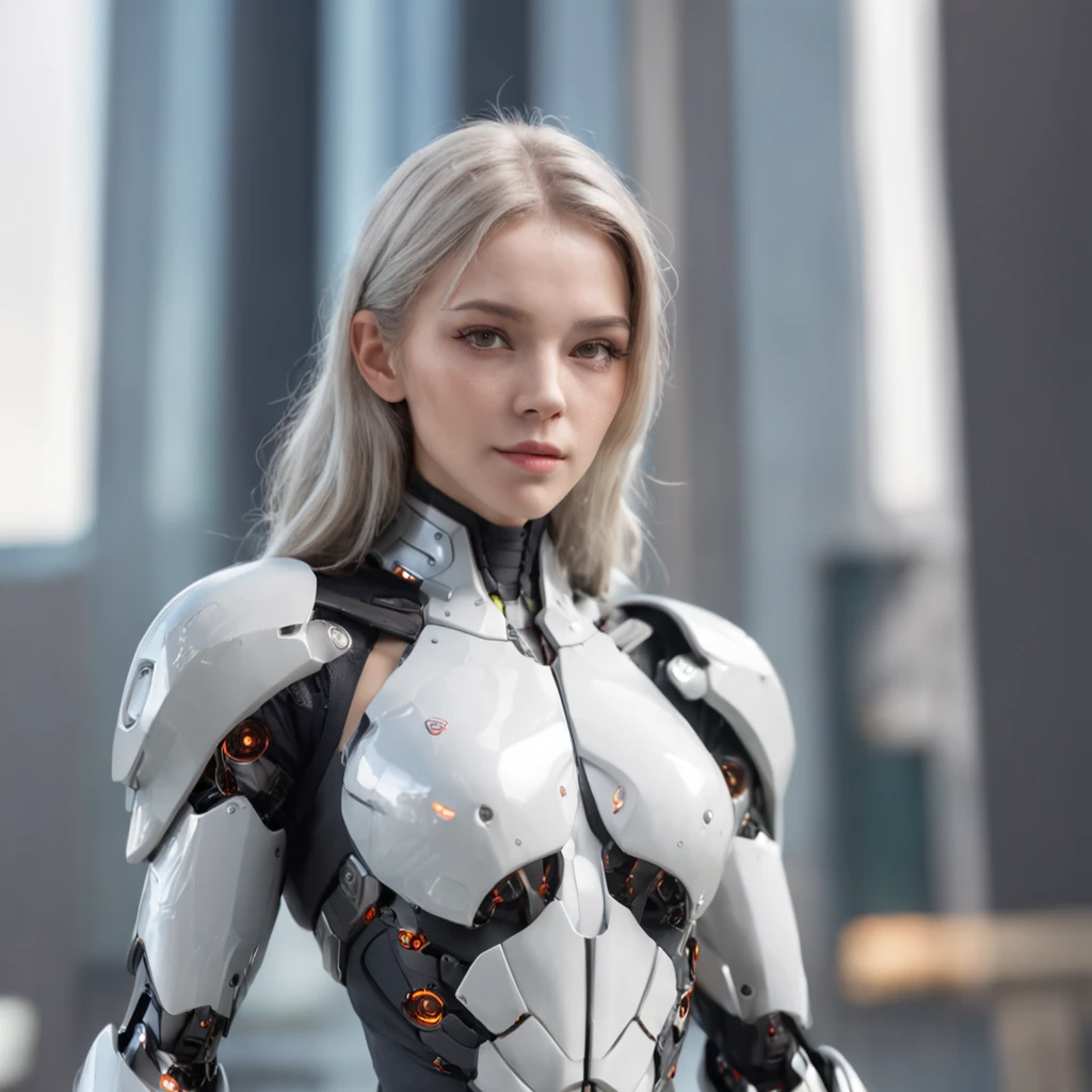 a woman in a futuristic suit posing in a city, cute cyborg girl, beutiful white girl cyborg, girl in mecha cyber armor, (sitting:1.4), (perfect body:1.3), (Perfect proportions:1.4), (Long silver viking style Hair:1.4), Big Green Eyes, HDR (High Dynamic Range), Ray Tracing, NVIDIA RTX, Super-Resolution, Unreal 5, Subsurface Scattering, PBR Texturing, Post-Processing, Anisotropic Filtering, Depth-Of-Field ,Maximum Clarity And Sharpness, Multi-Layered Textures, Albedo And Specular Maps, Surface Shading, Accurate Simulation Of Light-Material Interaction, Octane Render, Two-Tone Lighting, Low ISO, White Balance, Rule Of Thirds, Wide Aperture, 8K RAW, Efficient Sub-Pixel, Sub-Pixel Convolution, (Luminescent Particles:1.4), {{Masterpiece, Best Quality, Extremely Detailed CG, Unity 8k Wallpaper, 3D, Cinematic Lighting, Lens Flare}}, (bodysuit:1.1)