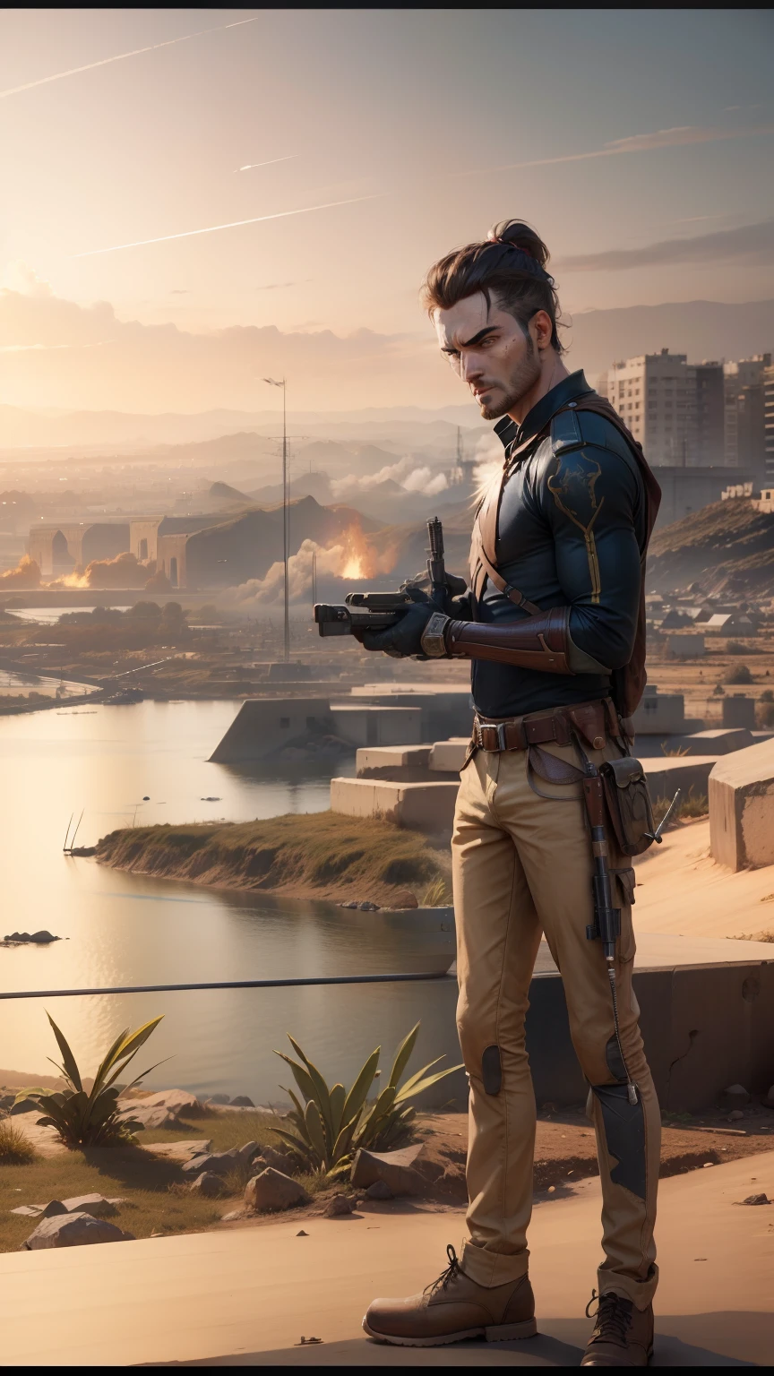 Background, hero, war, realistic face, ultra realistic, 8k, handsome.