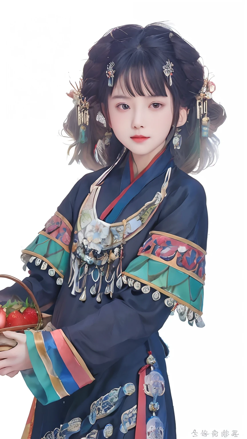 a woman in a traditional dress holding a basket of strawberries, palace , a girl in hanfu, guweiz, inspired by Lan Ying, artwork in the style of guweiz, inspired by Jin Nong, full body xianxia, traditional chinese, traditional clothes, inspired by Ma Yuanyu, traditional beauty, inspired by Ai Xuan, a beautiful artwork illustration