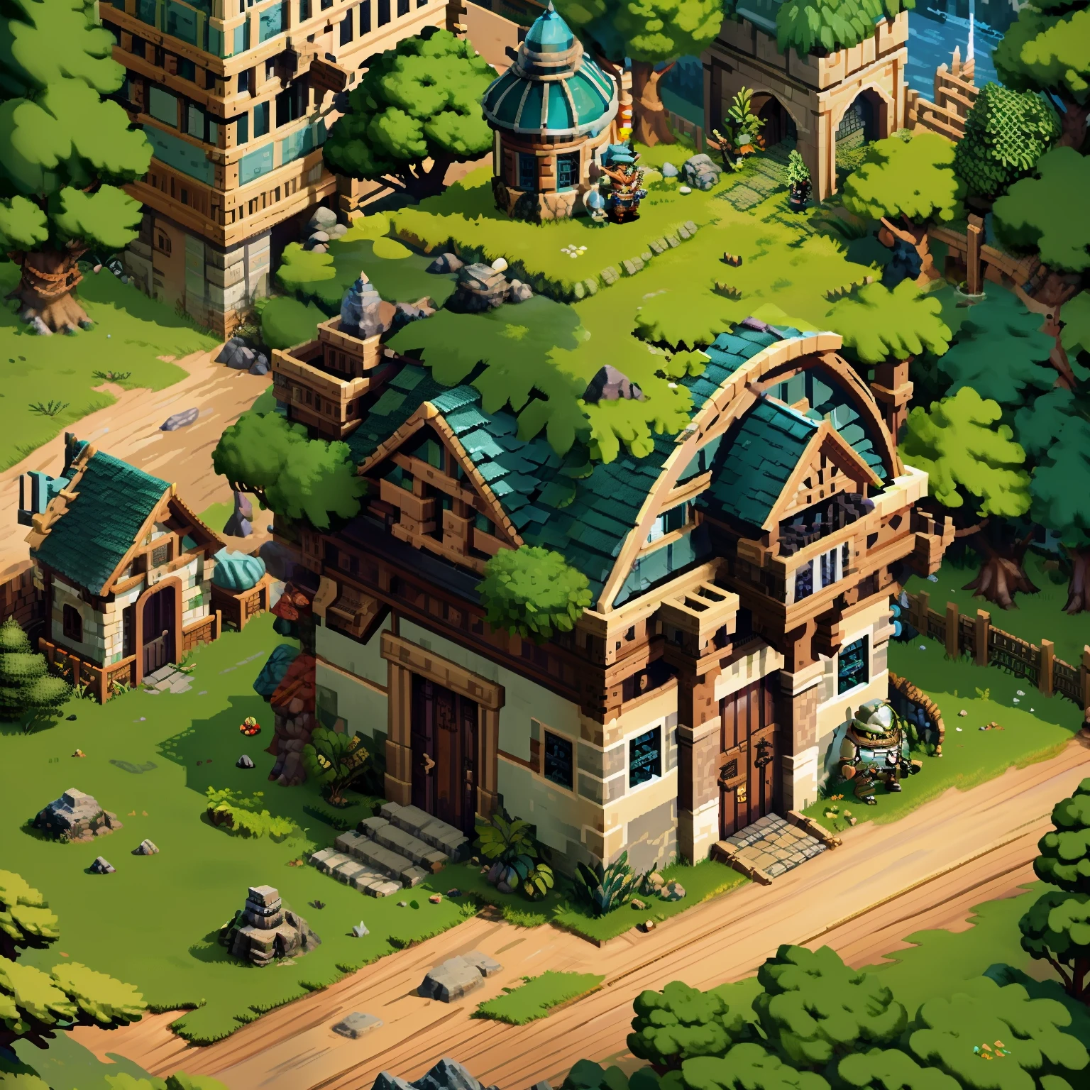 Horizontal pixel games,(Pixel art:1.4),Q version《dungeons and dragons》,borgar,warrior,Armor,The tree,Wagas,Steps,Monsters,Wasteland,drak,((best qualtiy)),super-fine,8K,A detailed,acurate