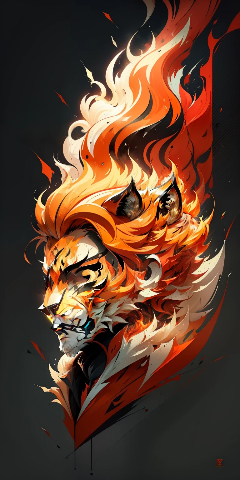 impresionante, arte vectorial, Creative logo design, logotipo leon de fuego, lion side face,jArtistic logo of Fire Line, Color design, Minimalista y puro - fuego , agregar efecto al final