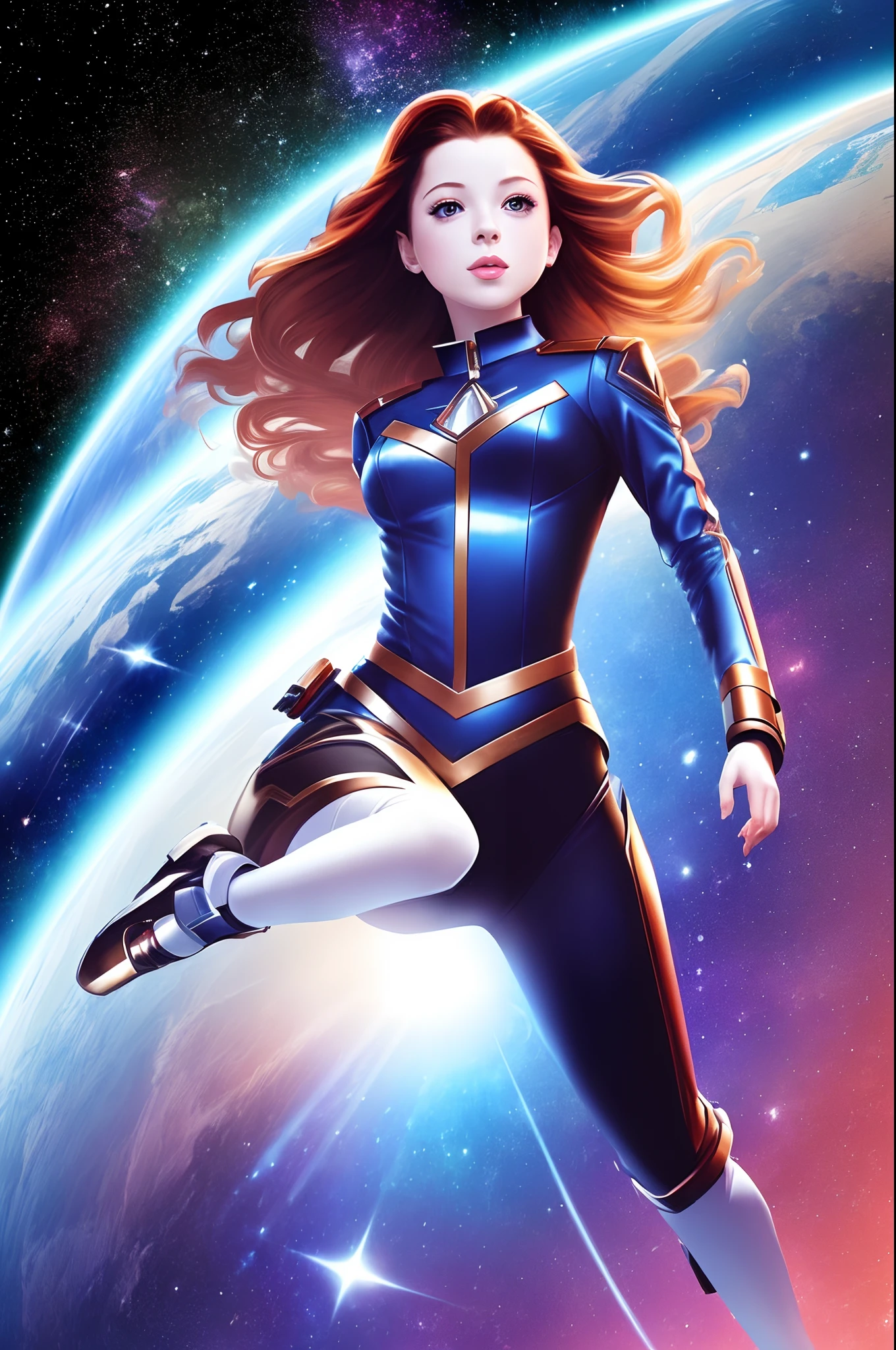 ((tmasterpiece)), hiquality, Ultra-detailed, (young Michelle Trachtenberg ), Futurism, Space, (in the style of KAAN), 8K, the best illustration, graceful, hight resolution, Dynamic perspective, Dynamic posture,