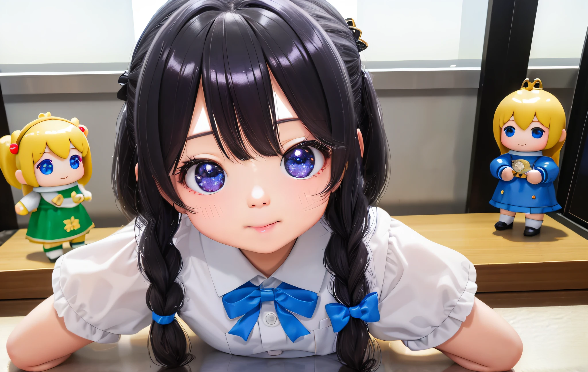 Pop Mart Blind Box IP、Close up of four cute knight dolls、Young One Angel Style、Wear longer, Dress fluently、Lop style、Poseline doll、Little people々々々々々。Little people々々々々々、unreal enginee 5、Light 3D/C4D production: 8K HD quality/illuminating/Ultra-fine lens description 1.5、flawless、Chibi Background/Cinematic。