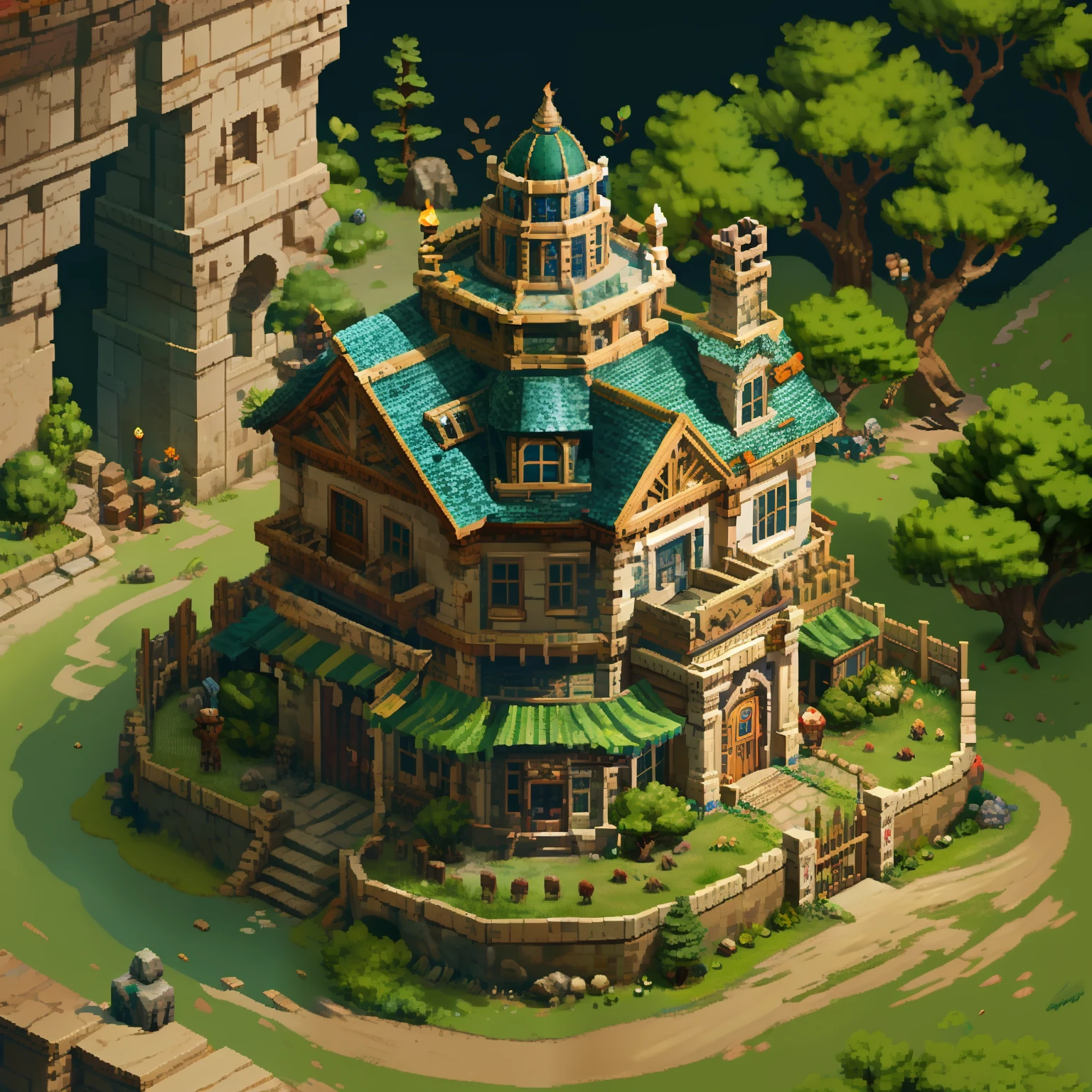 Horizontal pixel games,(Pixel art:1.4),Q version《dungeons and dragons》,borgar,The tree,Wagas,Steps,Wasteland,drak,((best qualtiy)),super-fine,8K,A detailed,acurate