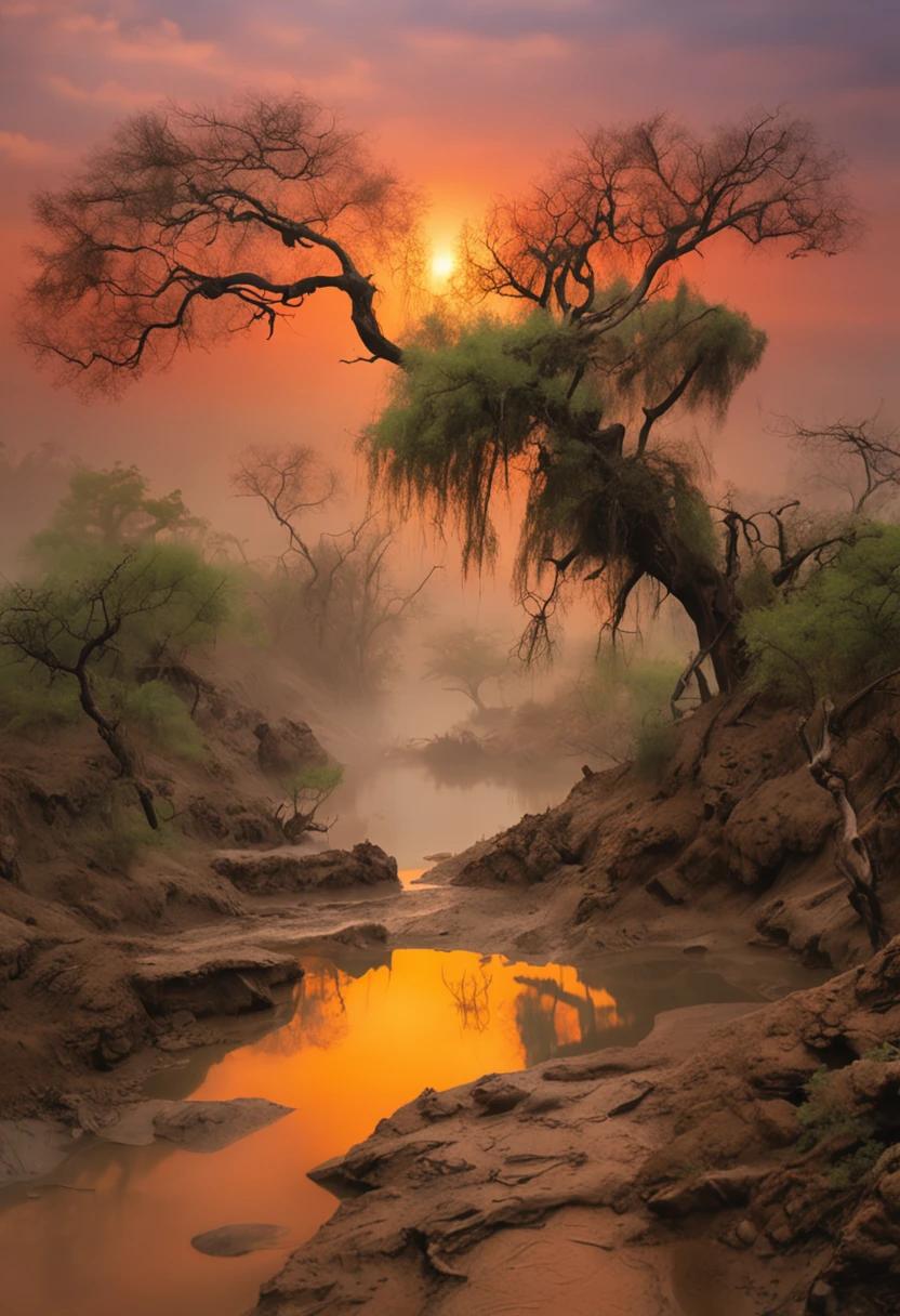 RAW photo of the landscape,Dead vines, old trees, and crows,Small bridges and flowing water,Ancient road west wind thin horse,Sunset,Broken intestines are at the end of the world,Inspired by the Tang dynasty poet Ma Zhiyuan,small detailed,realisticlying,Ultra-realistic photos,8K UHD,Digital SLR,softlighting,high high quality,filmgrain,Fujifilm XT3,(tmasterpiece)