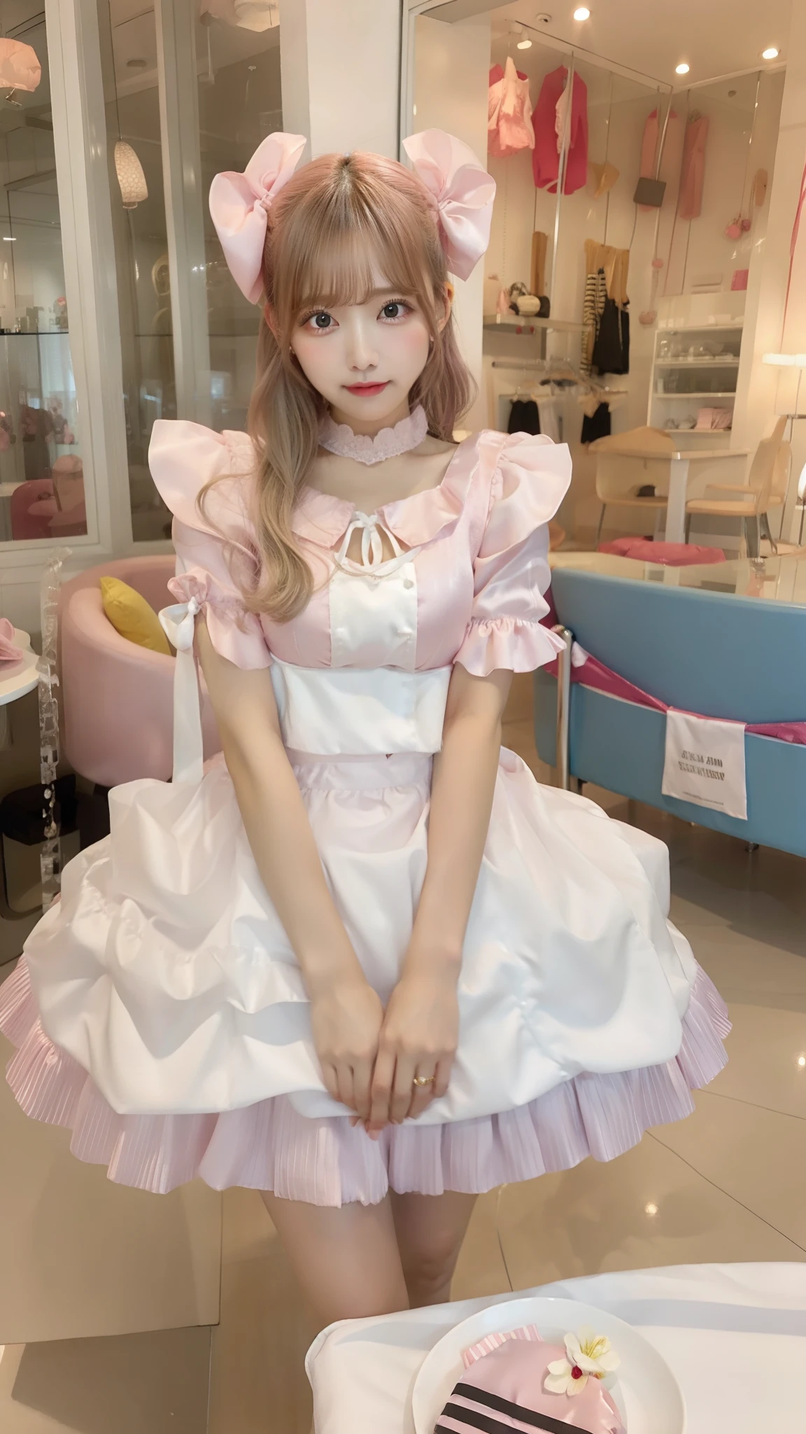Pink Satin Fabric、busty girl