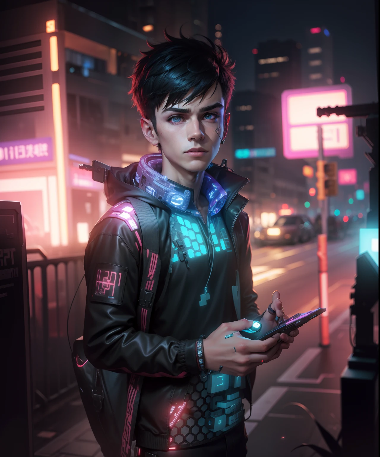 Change background, cyberpunk cute boy, Realestic face, 8k, ultra realestic