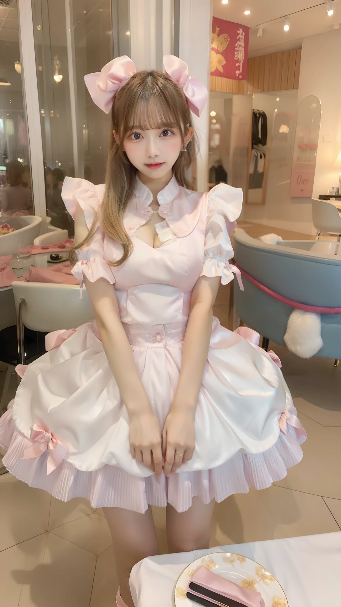 Pink Satin Fabric、busty girl
