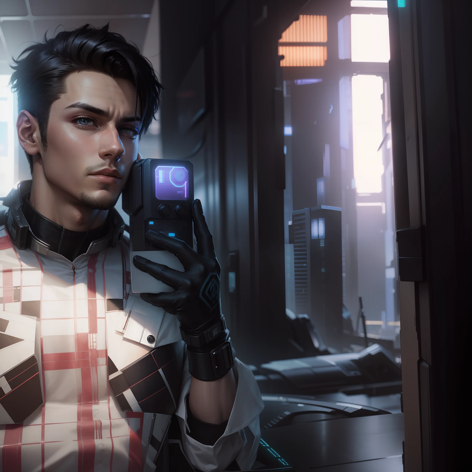 Change background cyberpunk handsome boy realistic face