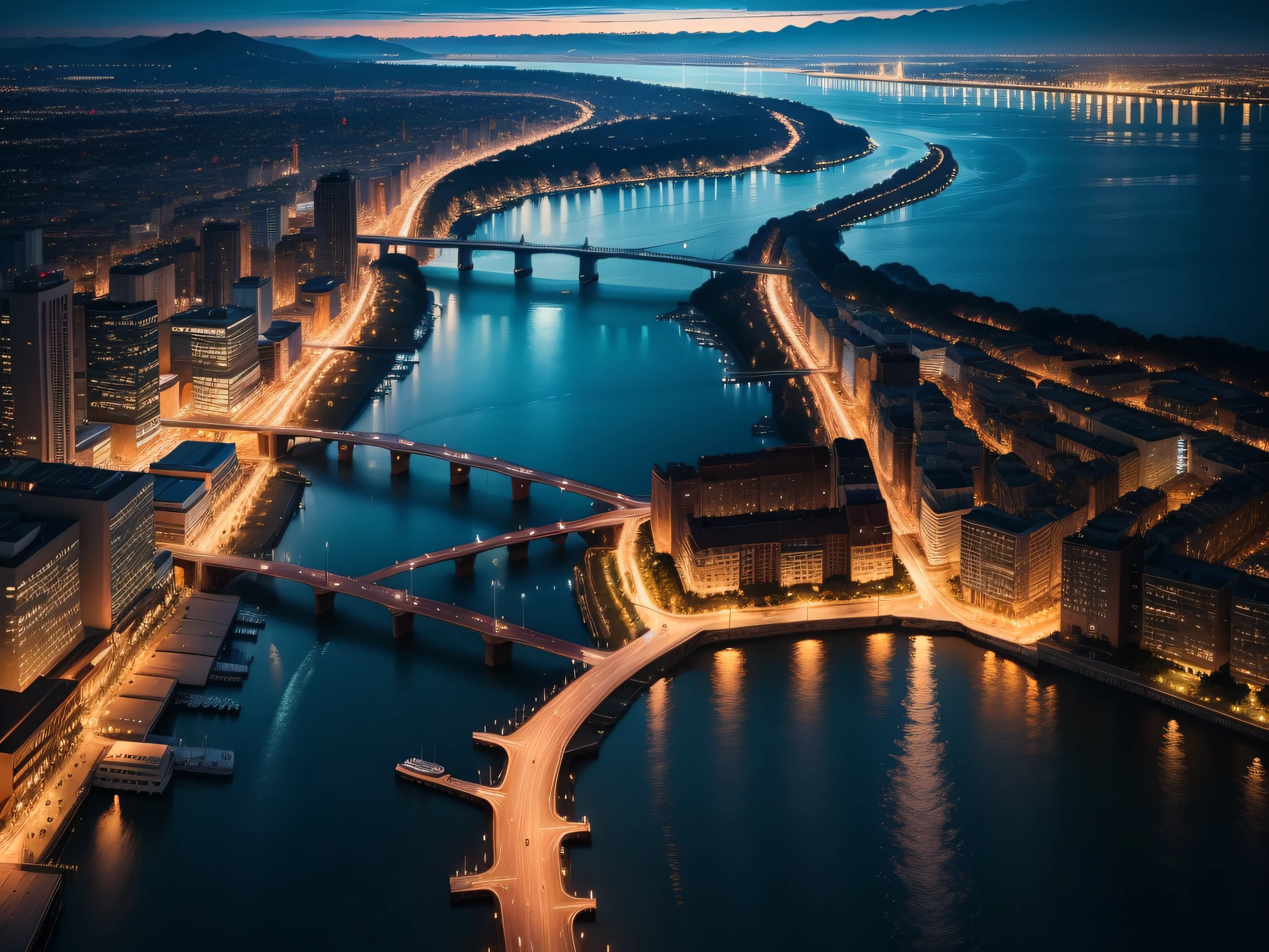 Waterfronts: Night views along rivers, lakes, or oceans, where lights reflect on the water's surface, are enchanting.