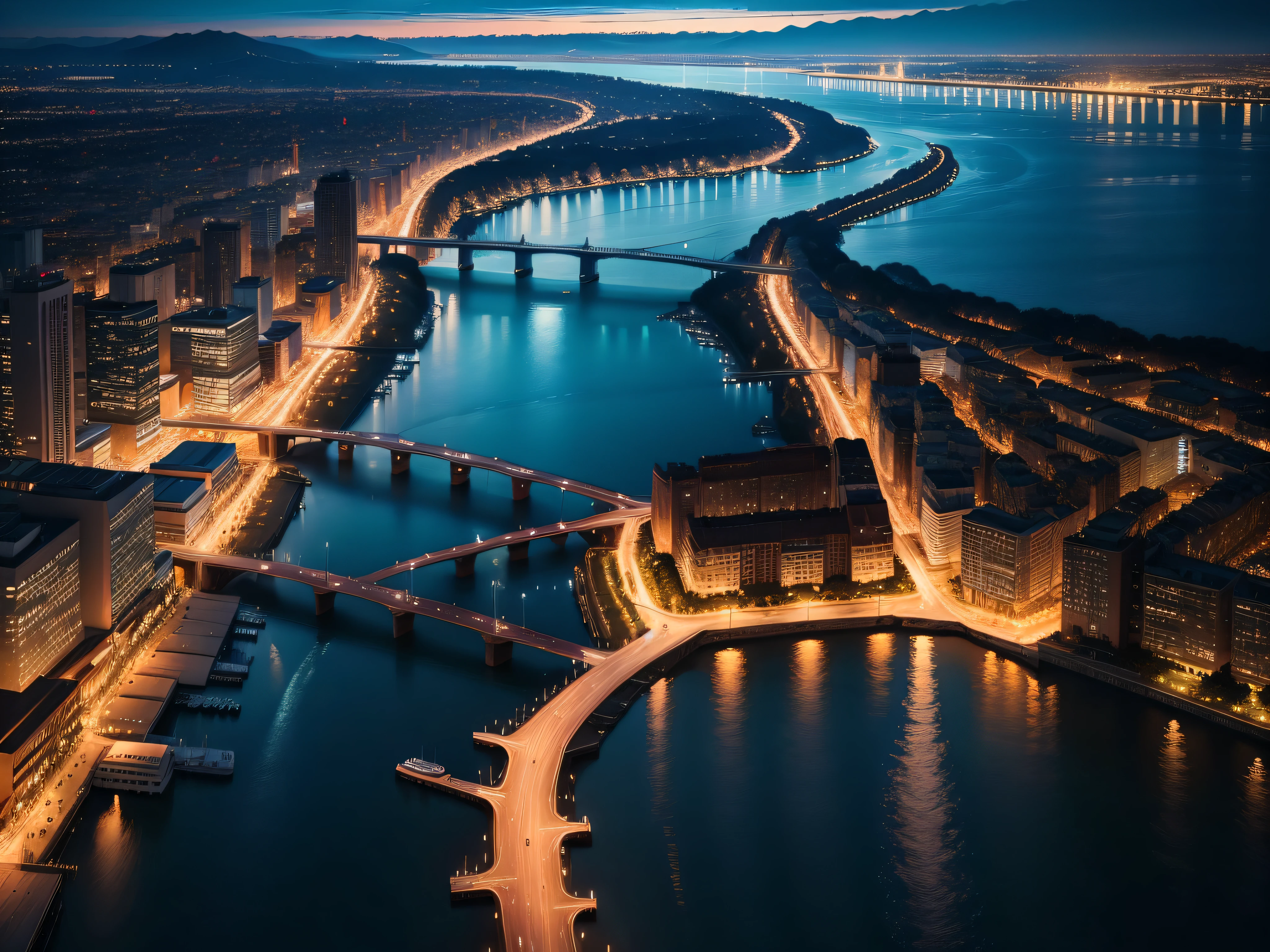 Waterfronts: Night views along rivers, lakes, or oceans, where lights reflect on the water's surface, are enchanting.