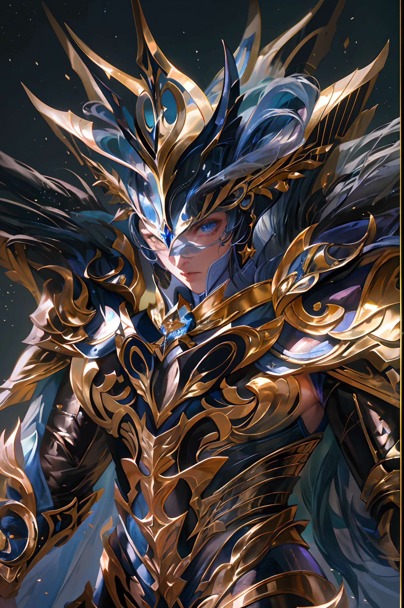 Ultra-high saturation,(tmasterpiece), fully body photo,(best qualtiy), (1girll), starryskybackground,Wearing shiny gold armor, Sexy lingerie type armor,Expose your chest,Expose the waistline,Exposing thighs,cool-pose, Saint Seiya Armor, messy hair,high detal, Anime style, Cinematic lighting, Sparkle, god light, Ray traching, filmgrain, hyper HD, textureskin, super detailing, Anatomical correct, A high resolution,Ultra-high saturation,hight contrast,High-gloss armor,Smooth skin,Serious expressions,Dark room,
