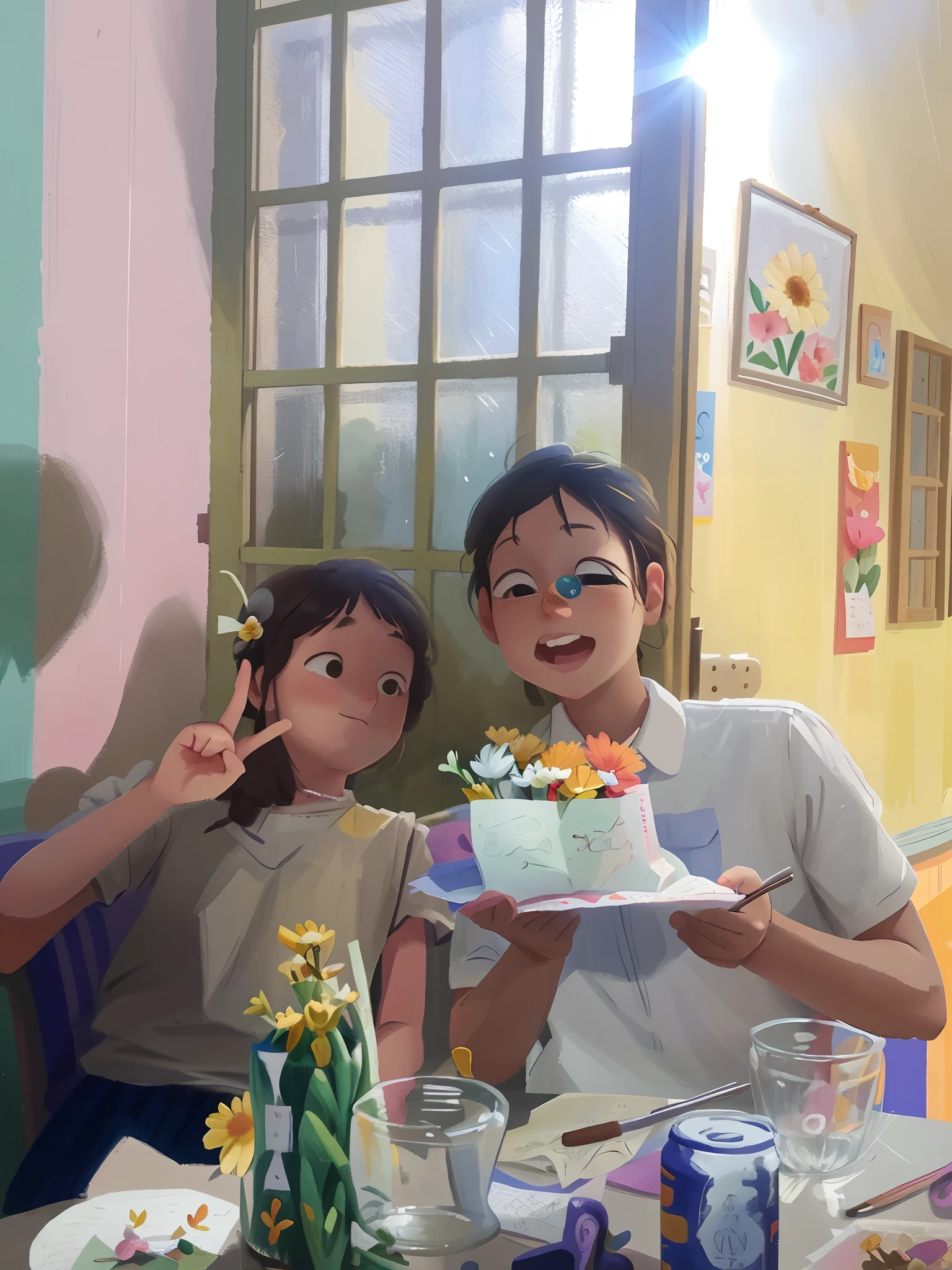 A girl holding flowers, colorful balloons floating in the sky, meadow, dancing, holding flowers, happy, happy, perfect quality, clear focus (clutter-home: 0.8), (masterpiece: 1.2) (Realistic: 1.2) (Bokeh) (Best quality) (Detailed skin: 1.3) (Intricate details) (8K) (Detail Eyes) (Sharp Focus), (Happy)