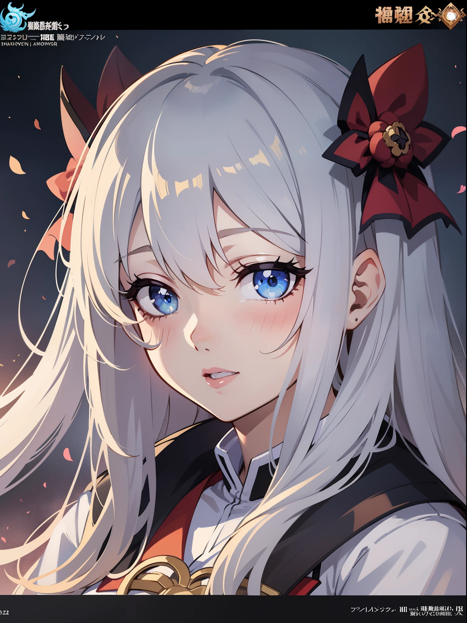 Close-up of face,Diagonal angle., complex details beautiful and delicate eyes, anime girl with long white hair and blue eyes posing for a picture, shadowverse style, smooth anime cg art, sayori, detailed digital anime art, guweiz, sui ishida art manga, shadowverse, official artwork, pixiv style, detailed anime artwork, artbook artwork, seductive anime girl, sougetsu, detailed anime character art, waifu