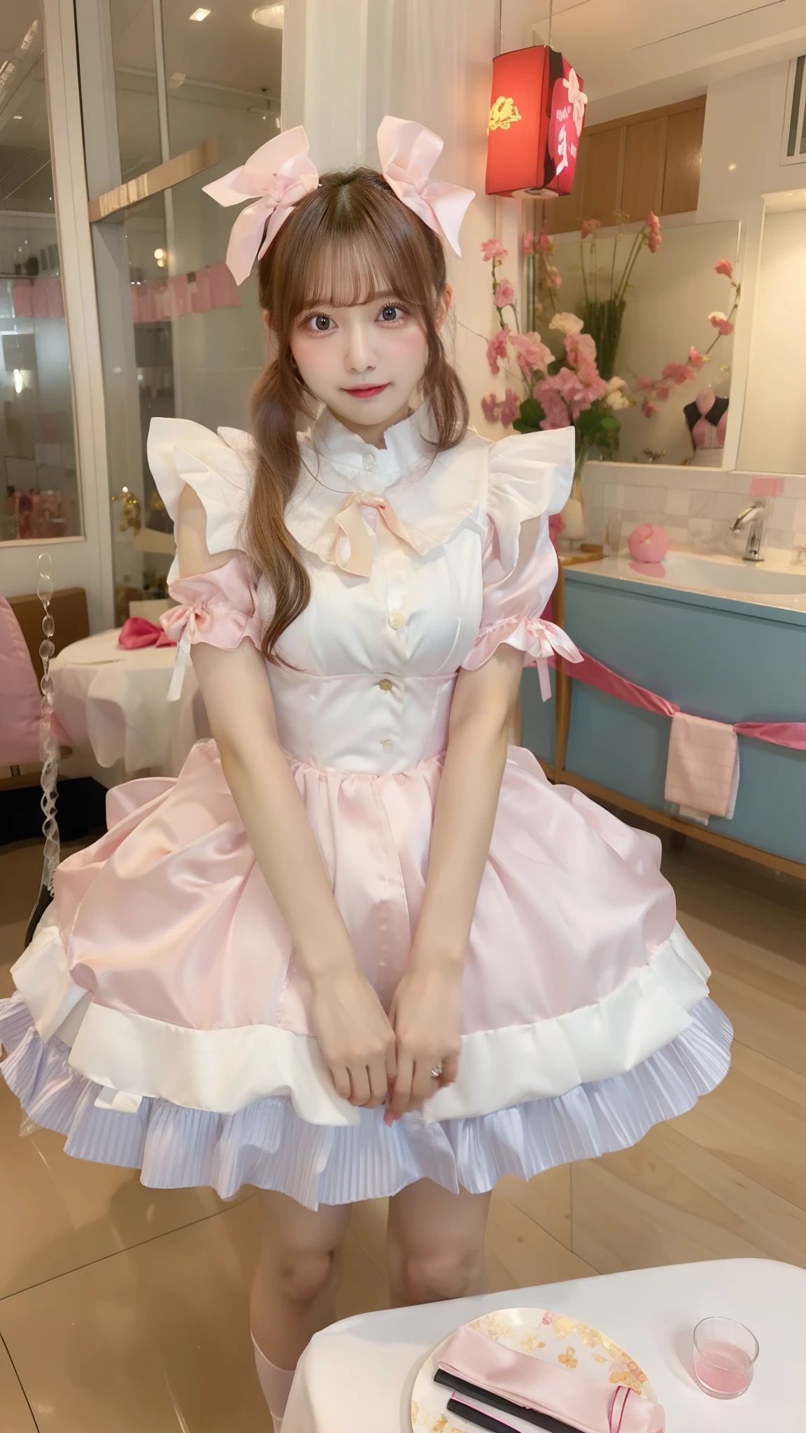Pink Maid Clothes、Satin fabric
