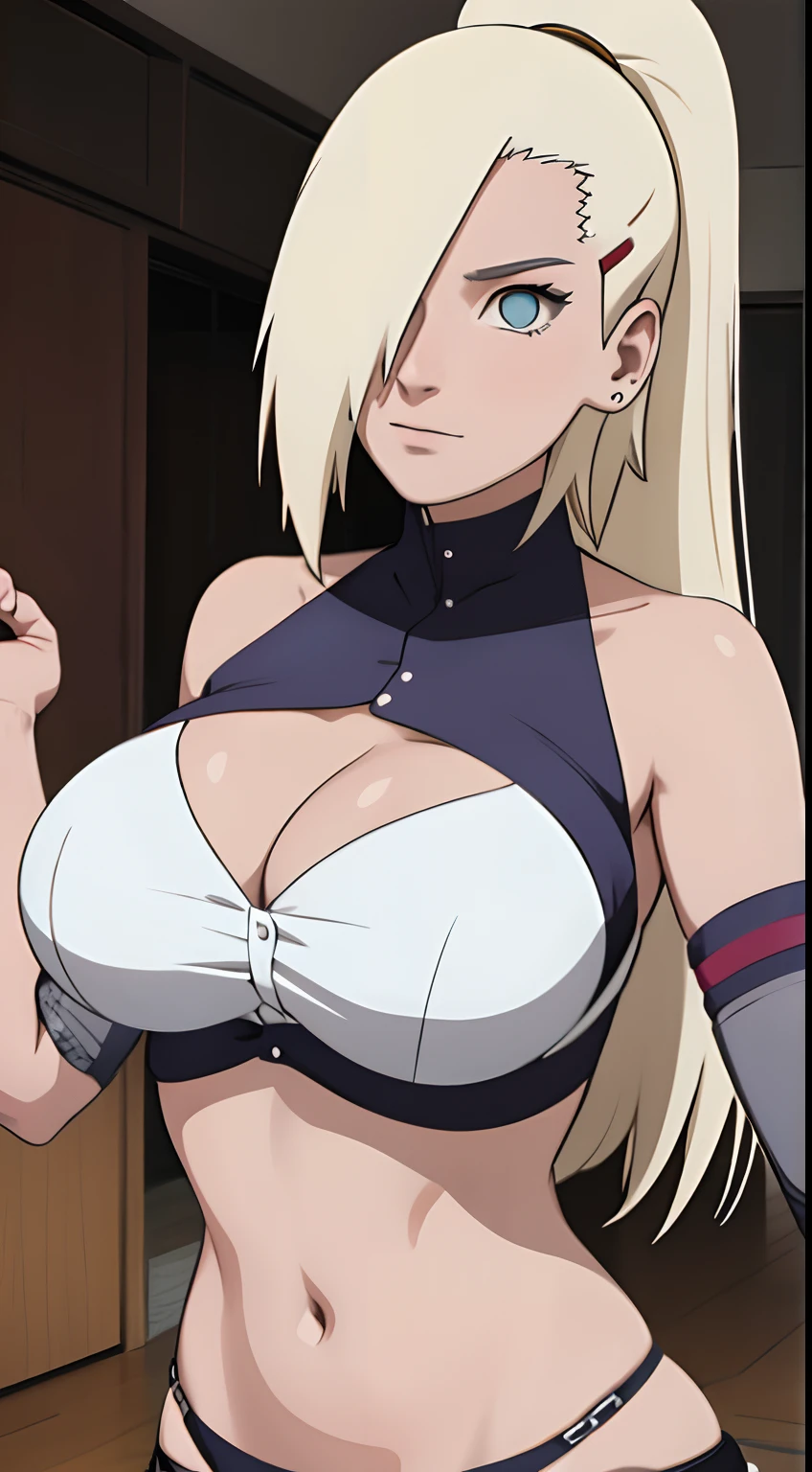 Ino yamanaka, Komono, Schneit, sat,lila Kleidung,Schulterfreie Kleidung,Spaltung,smil,Rot im Gesicht sein,drinnen im Zimmer,Nahaufnahme Nahaufnahme,mit einer guten Figur,mid large breasts,Breasts fall out right away,clenched breasts