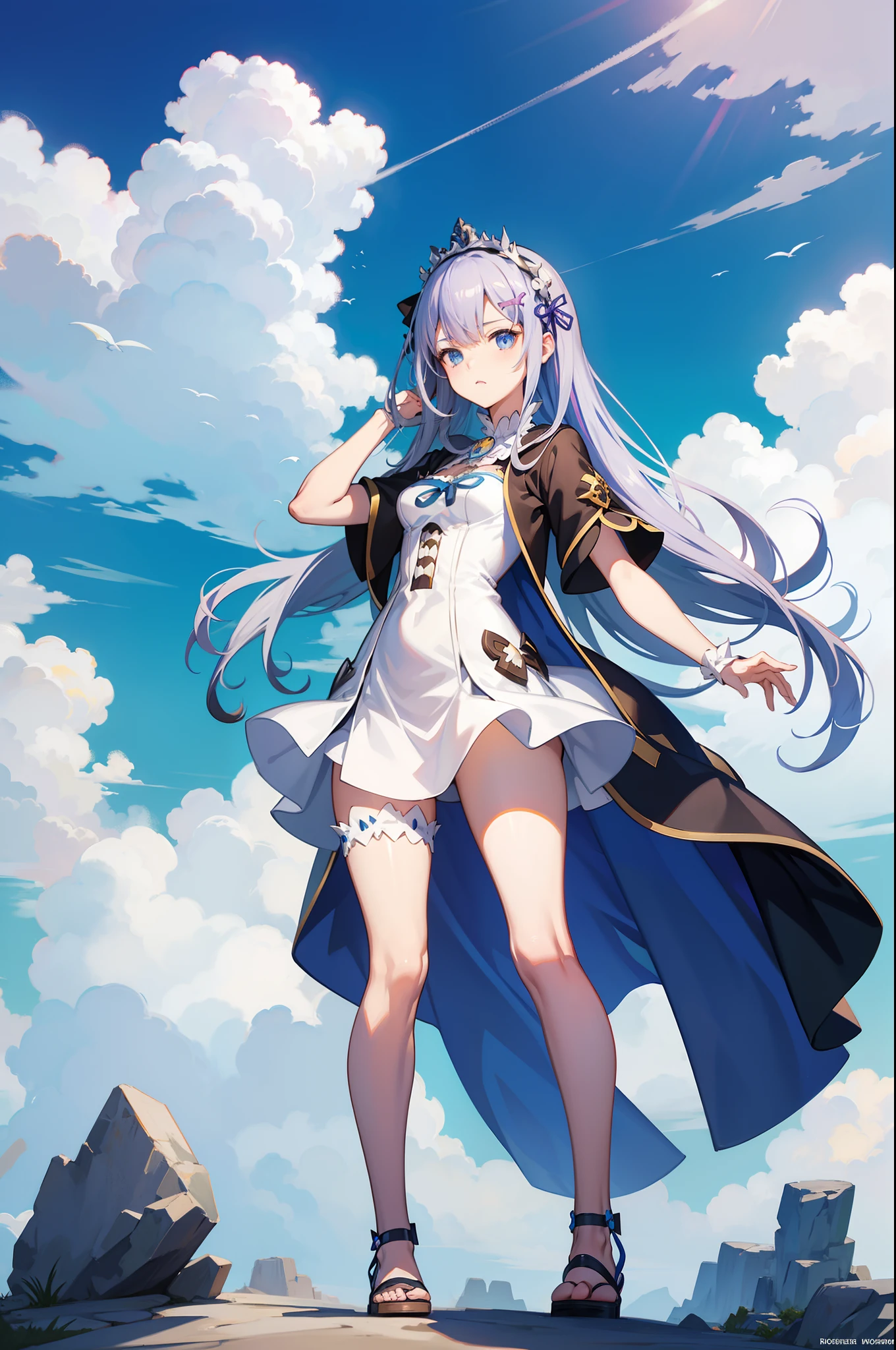 Emilia princess from Re:Zero kara Hajimeru Isekai Seikatsu, hoodie, t-shirt, hot pants