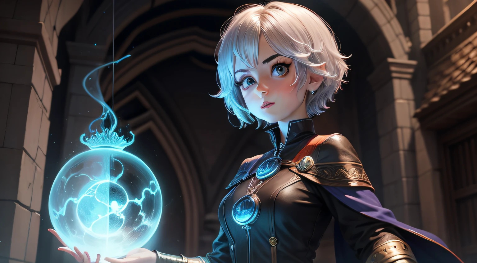 CG style female mage short hair and big eyes