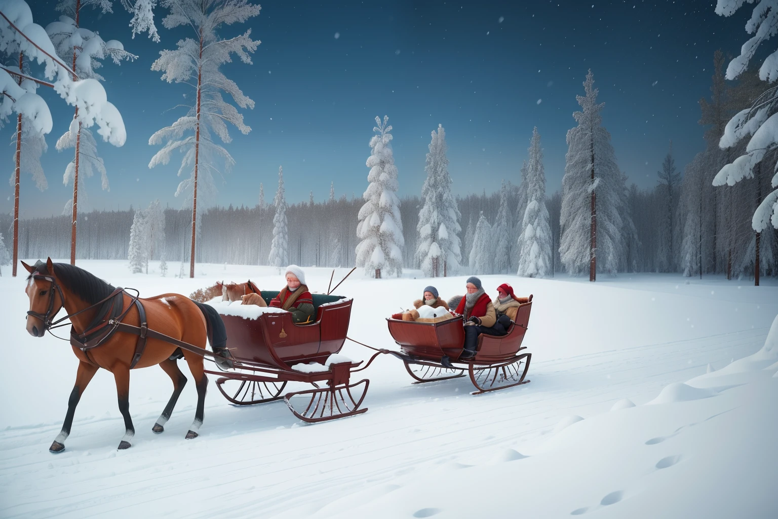 Year: 2019
Country: Finland
Description: Against the backdrop of snow-covered forests, a stylishly dressed adult couple take a romantic horse-drawn sleigh ride in Lapland. Wrapped in warm coats and blankets, they share a thermos of hot cocoa as they enjoy the tranquility of the winter wonderland.