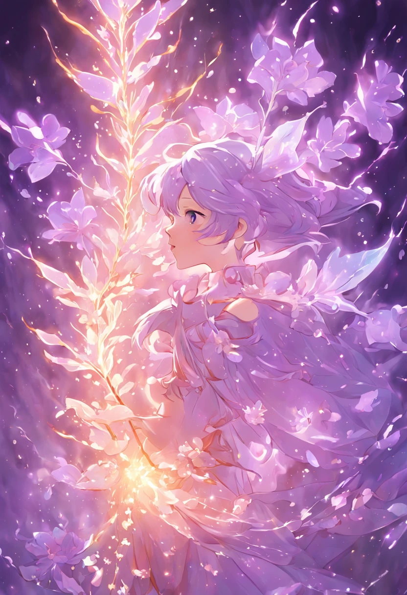 branch of delicate lilac flowers, super transparent, holy light, beautiful spectral light, petals fire flame, flashing, dark background, drops of transparent light, reflective light, bright, light streaming in, optics, portrait profile, sharp focus, magical, intricate, ultra realistic, fantasy, composition, light, trend on artstation, pearl, patronus cloud of silvery vapor, corrosive enveloping ray family, 8k, ureal ar 23v4 uplight, fire background, flame flowers, flowers fire