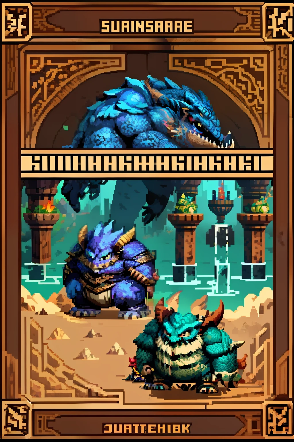 Horizontal pixel games，（Pixel art：1.4），Q version《dungeons and dragons》，monster character design，（Hungry fat dragon：1.4），（（best qualtiy）），super-fine，8K，A detailed，acurate