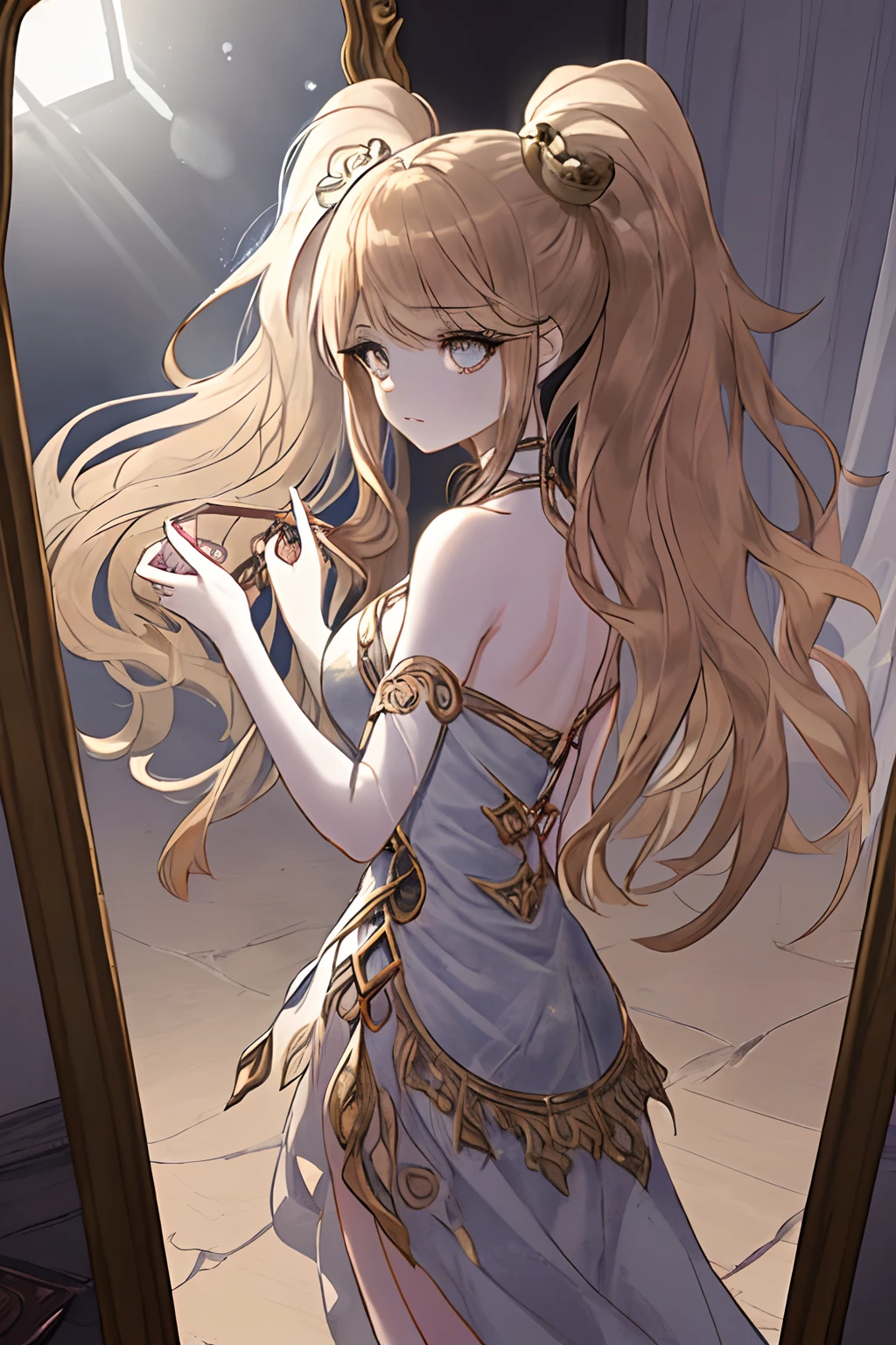 young girl standing before a mirror that holds an aura of mystery and intrigue. The girl gazes into the reflective surface, her expression a mixture of curiosity and trepidation, as the mirror conceals secrets waiting to be unveiled. The mirror itself is ornate and antique, with an intricately carved frame that seems to whisper forgotten tales. Its surface is veiled in a mystical mist, which swirls and dances, obscuring glimpses of hidden dimensions and parallel realities. Hints of ethereal light shine through the mist, casting an otherworldly glow upon the girl's face. Within the mirror's depths, faint images and silhouettes emerge, tantalizingly close yet elusive. Figures from the past, present, and future appear to overlap and intertwine, creating a tapestry of time and possibility. Symbols and sigils, etched upon the mirror's surface, hint at ancient spells and forgotten incantations. The girl's reflection is a mirror image of herself, but there is something different, something that hints at a divergent path. Her eyes in the reflection hold a glimmer of secrets and wisdom beyond her years. It's as if the mirror reveals a hidden aspect of her existence, a glimpse into her true potential. The atmosphere surrounding the girl and the mirror is shrouded in an air of enchantment and uncertainty. Soft rays of light filter through dusty windows, casting ethereal beams that dance upon the room's aged walls. Shadows flicker and twist, as if whispering their own secrets.
BRAEK
(magazine:1.3), (cover-style:1.3), fashionable, woman, vibrant, outfit, posing, front, colorful, dynamic, background, elements, confident, expression, holding, statement, accessory, majestic, coiled, around, touch, scene, text, cover, bold, attention-grabbing, title, stylish, font, catchy, headline, larger, striking, modern, trendy, focus, fashion,