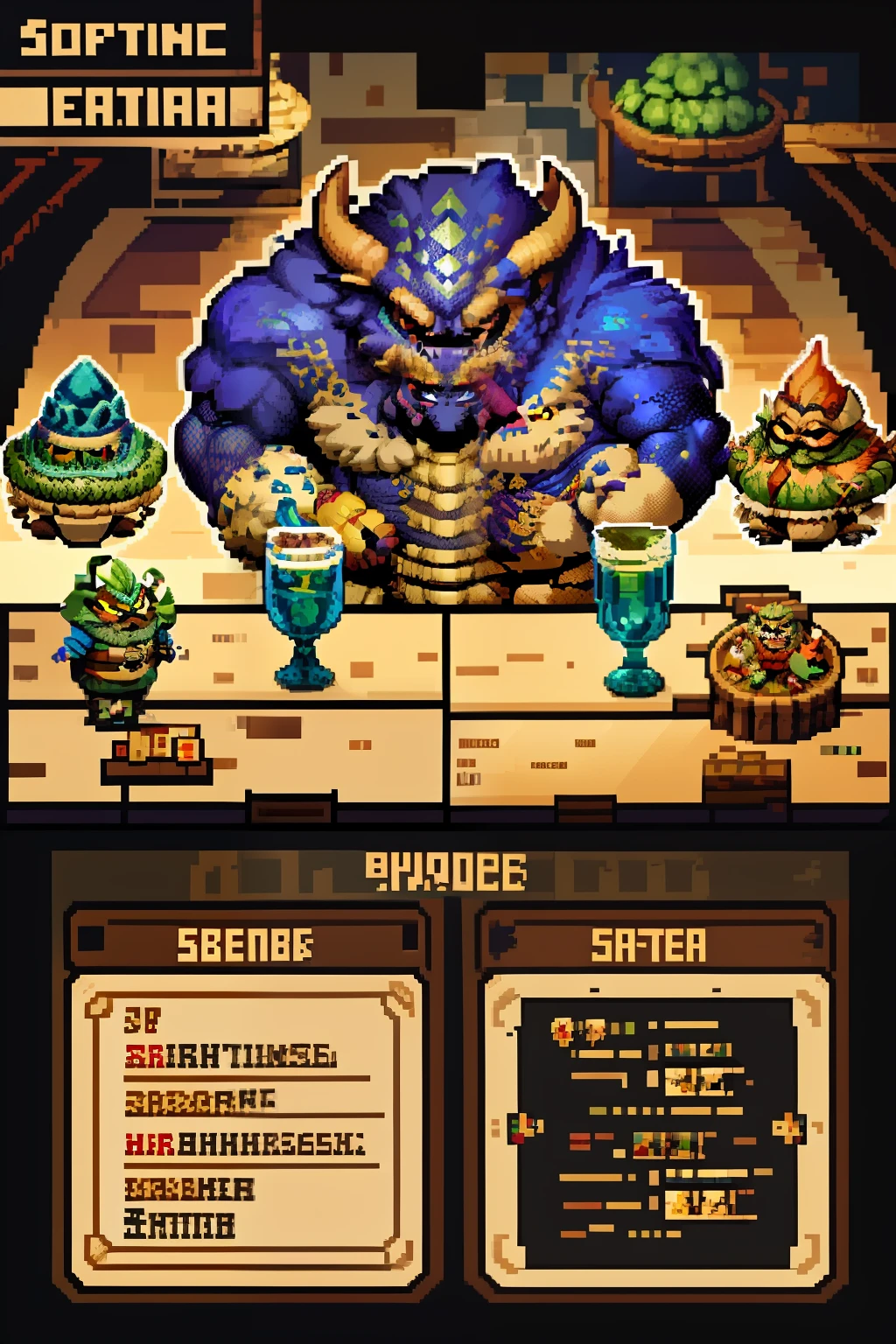 Horizontal pixel games，（Pixel art：1.4），Q version《dungeons and dragons》，monster character design，（Hungry fat dragon：1.4），（（best qualtiy）），super-fine，8K，A detailed，acurate