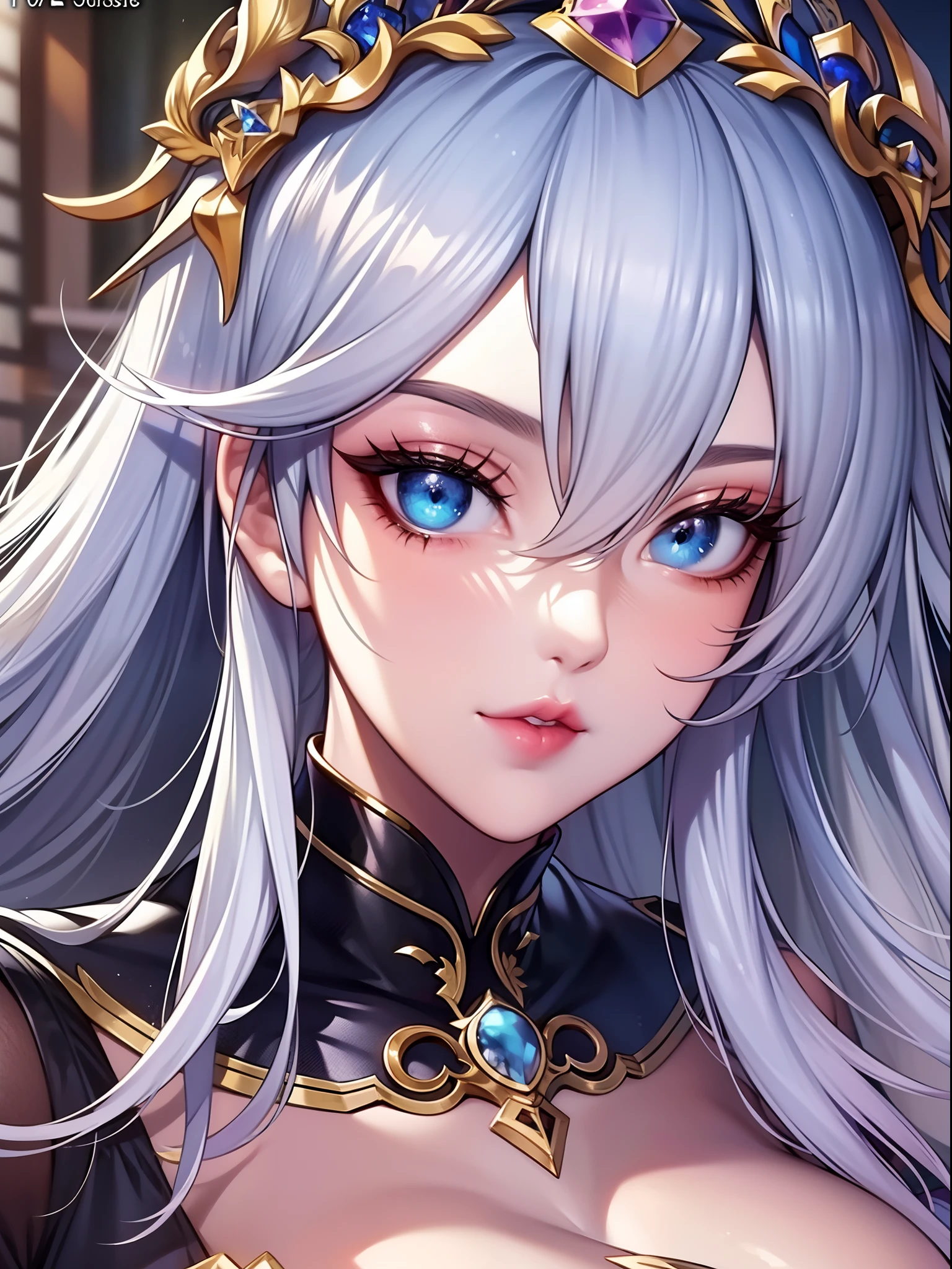 Close-up of face,Diagonal angle., complex details beautiful and delicate eyes, anime girl with long white hair and blue eyes posing for a picture, shadowverse style, smooth anime cg art, sayori, detailed digital anime art, guweiz, sui ishida art manga, shadowverse, official artwork, pixiv style, detailed anime artwork, artbook artwork, seductive anime girl, sougetsu, detailed anime character art, waifu