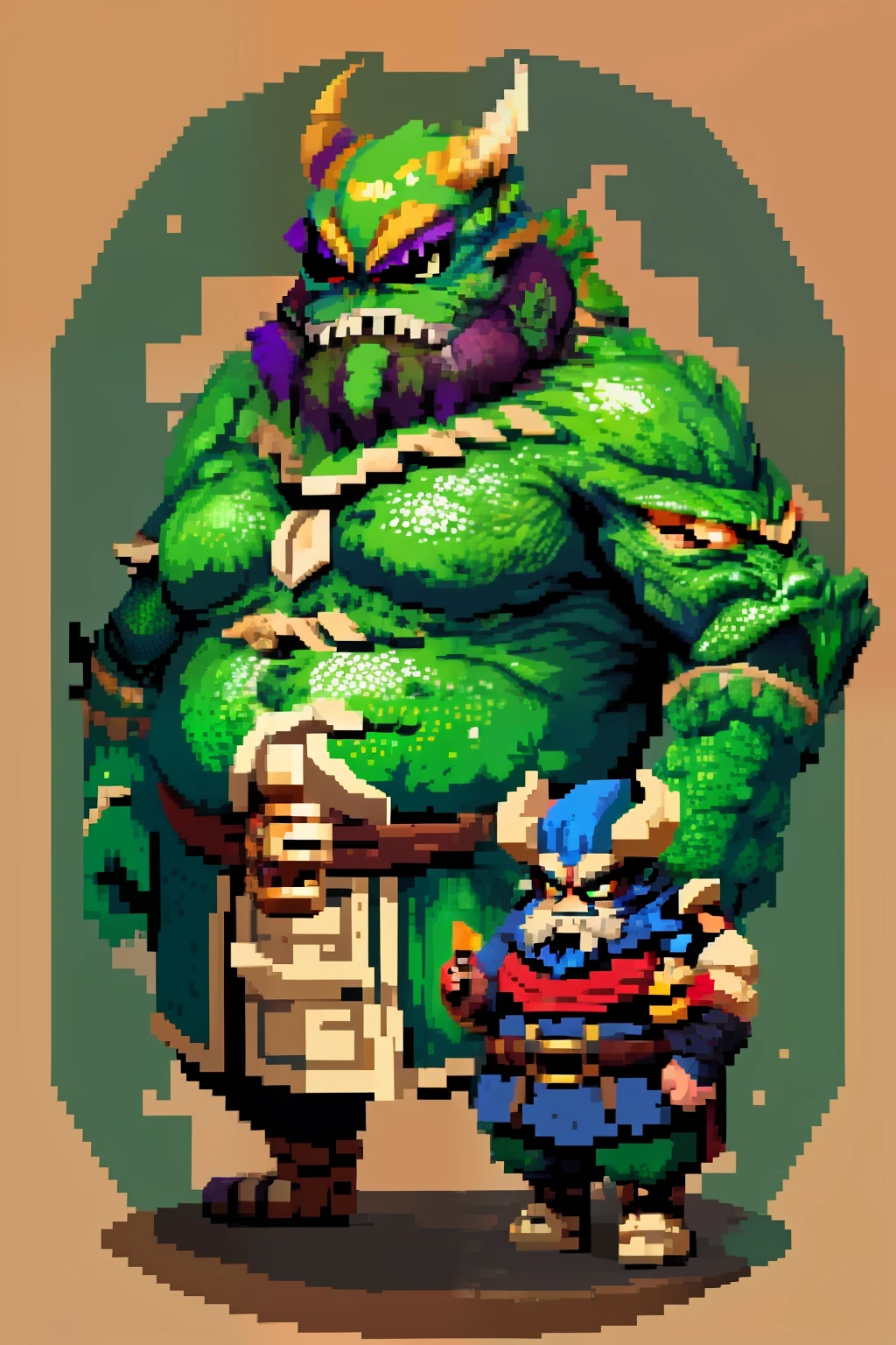 Horizontal pixel games，（Pixel art：1.4），Q version《dungeons and dragons》，monster character design，（Hungry fat dragon：1.4），（（best qualtiy）），super-fine，8K，A detailed，acurate