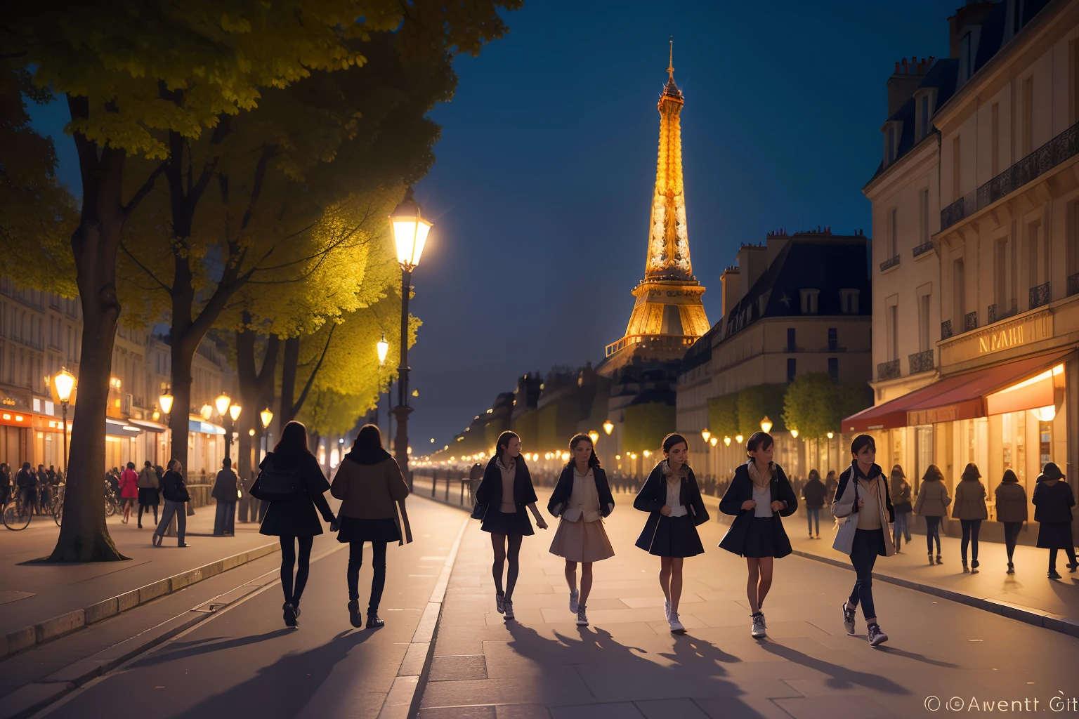 Year: 2010
Country: France
Description: On the streets of Paris, a group of trendy tweens clad in fashionable attire stroll along the Seine, passing by the iconic Notre-Dame Cathedral. The soft glow of the street lamps complements their youthful energy as they chatter and snap photos against the backdrop of historic architecture.