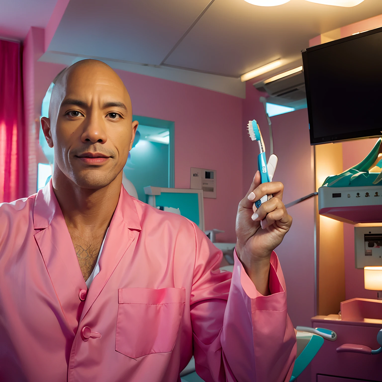 The rock's face, neutral expression, realistic expression, real face,detailed, mild smile, realistic pose, natural lighting