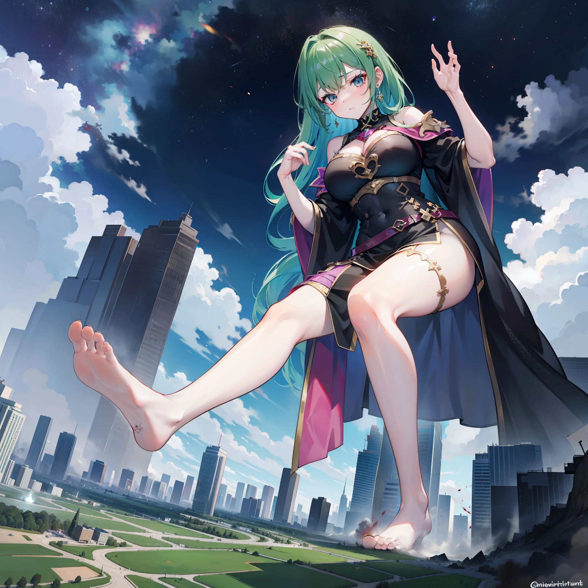 Very large giantess,quadratic element,Lots of mini cities,Destroy the mini-city,a beauty girl,Muirseth,Stepping on,Barefoot,blood stain