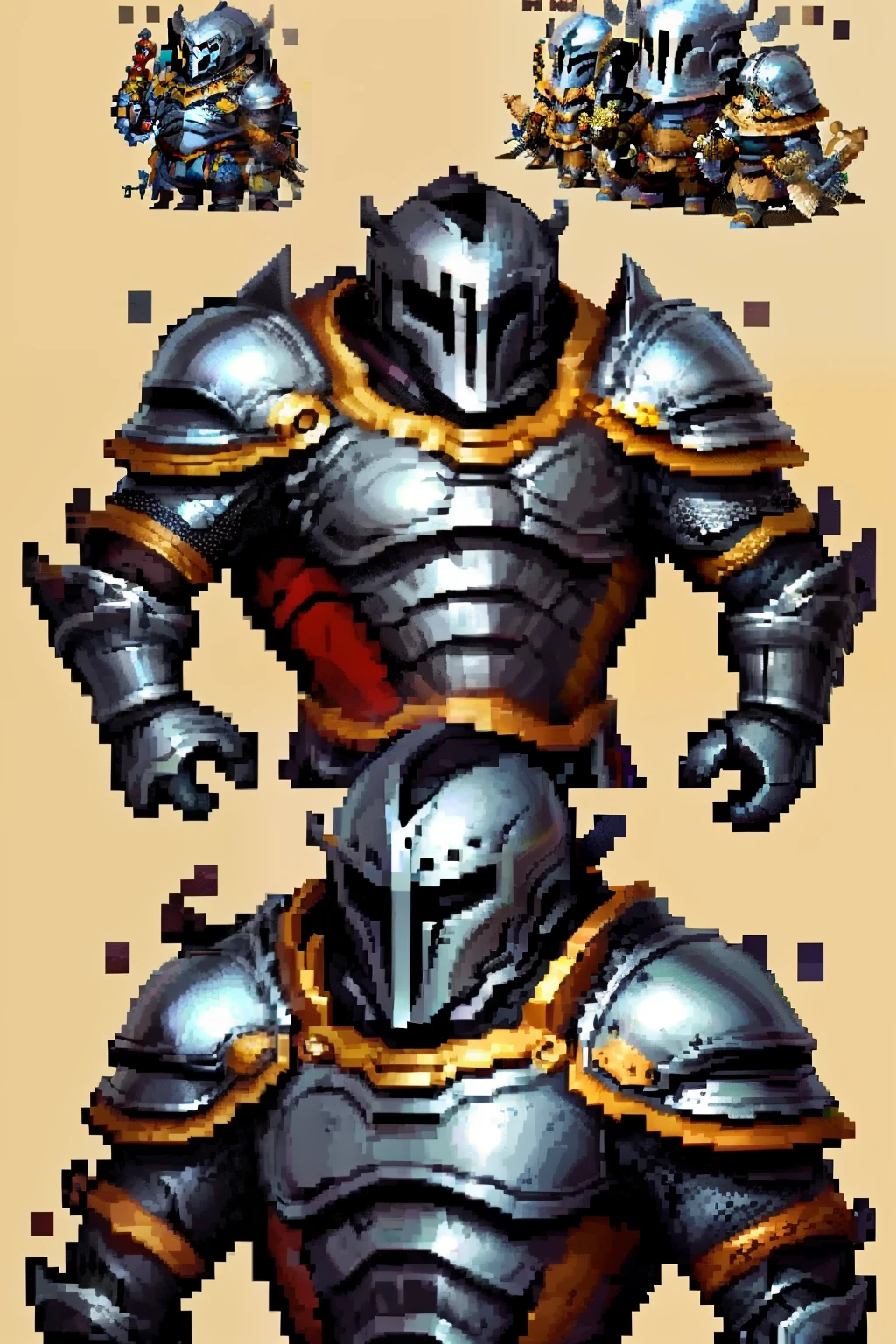 Horizontal pixel games,(Pixel art:1.4),Q version《dungeons and dragons》,monster character design,(A knight with a sword and shield:1.4),((best qualtiy)),super-fine,8K,A detailed,acurate