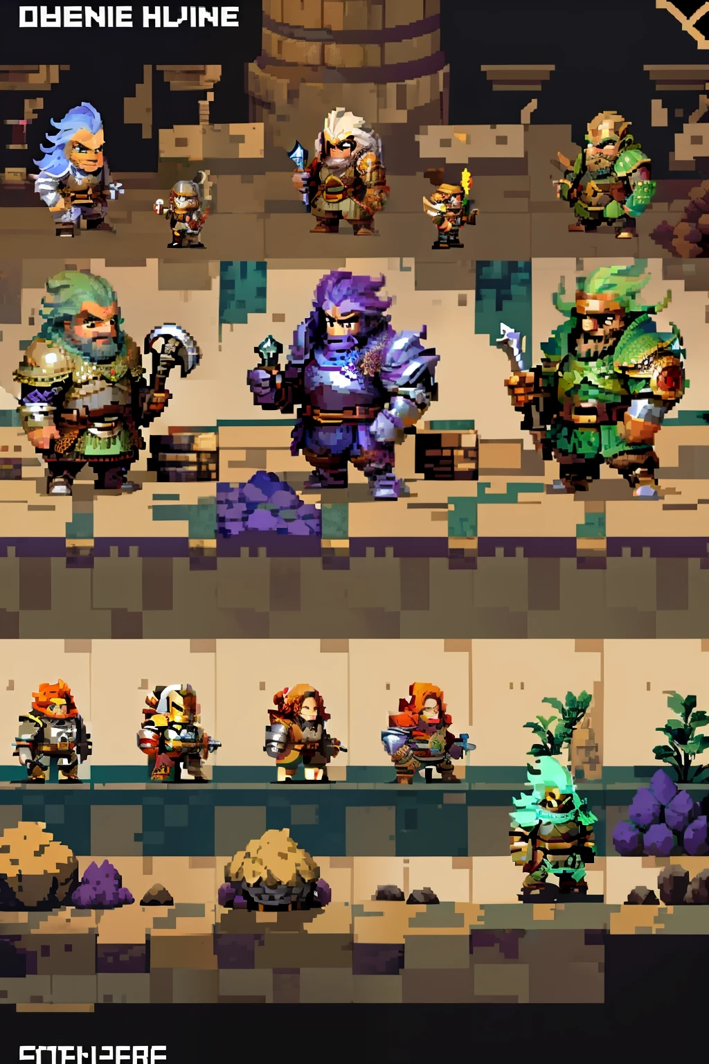 Horizontal pixel games，（Pixel art：1.4），Q version《dungeons and dragons》，monster character design，（A knight with a sword and shield：1.4），（（best qualtiy）），super-fine，8K，A detailed，acurate