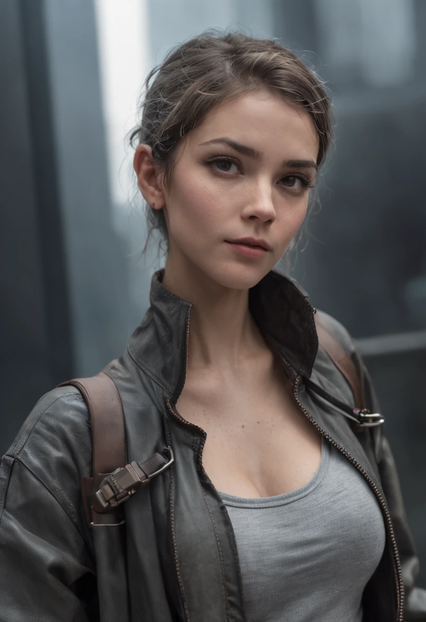 Foto realista, Kinematic, alta calidad, chica ciberpunk sentada en lo alto de un edificio, azotea de edificio Cyberpunk alto con cables y tubos, ciudad Cyberpunk con edificios altos y neblina, ambiente oscuro con niebla y vapor, estilo matrix, estilo blade runner, Pipes and ventilation ducts in building roof, ventilador industrial de pared, estilo industrial, humo y neblina, cinematography lighting, en lo alto de un edificio.