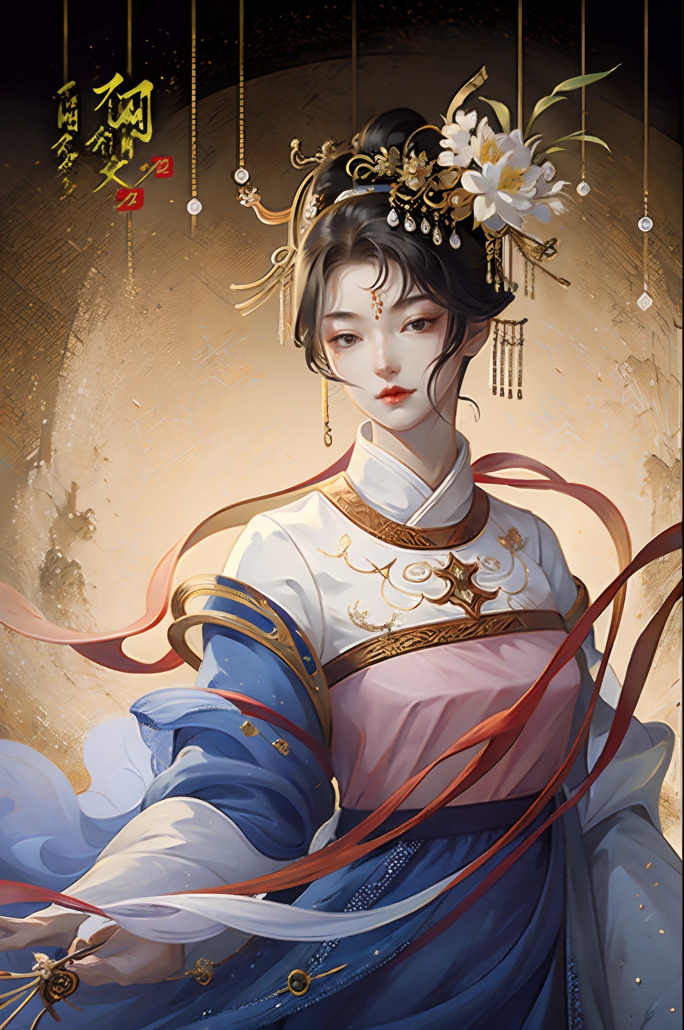 A girl, ancient Chinese costume, sunshine, clear face, clean white background, masterpiece, super detail, epic composition, ultra HD, high quality, extremely detailed, official art, uniform 8k wallpaper, super detail, 32k -- v 6