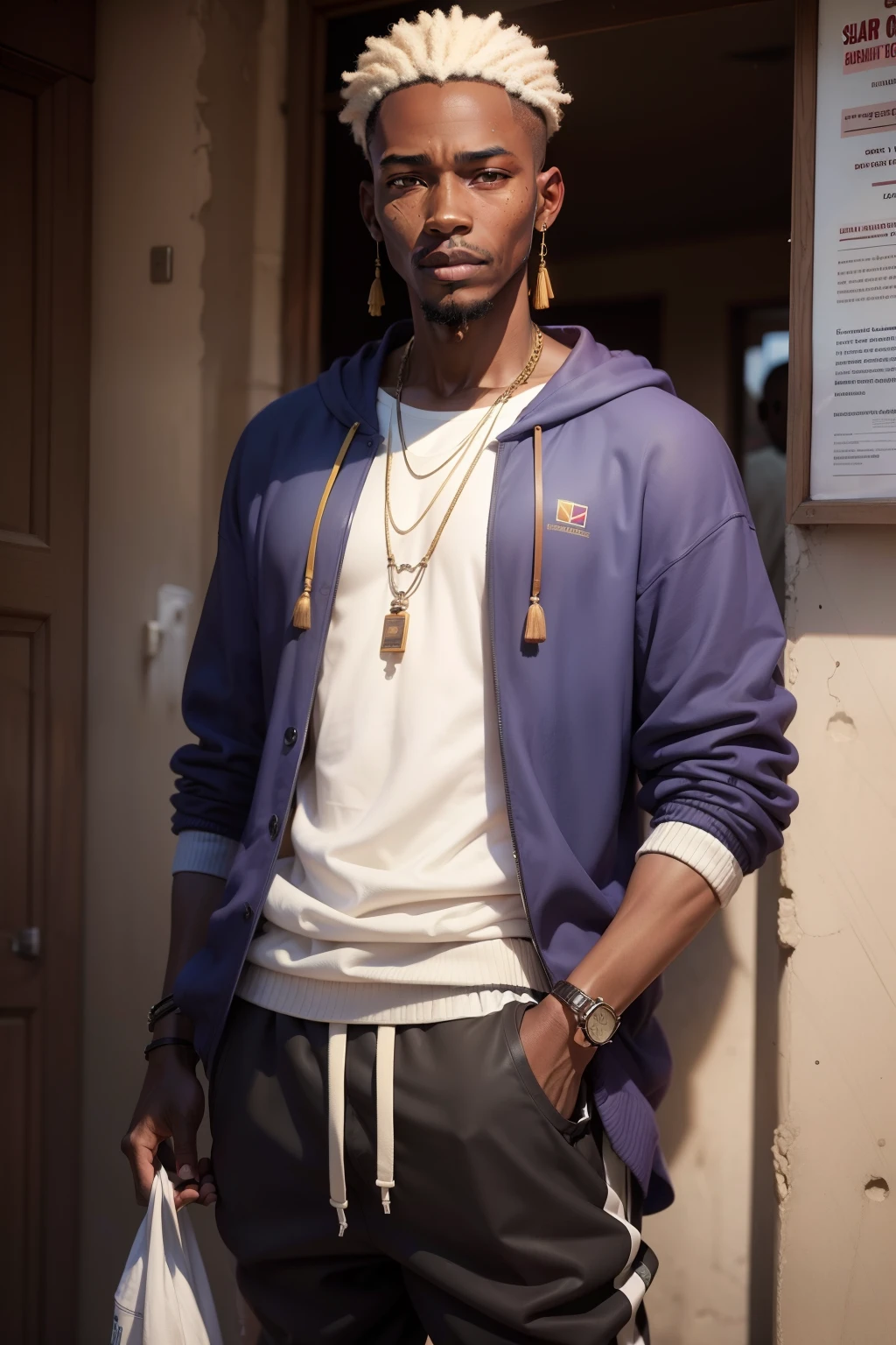 an african man, age is 18 , drip clothes,
sweatspants, full photo, realistic,