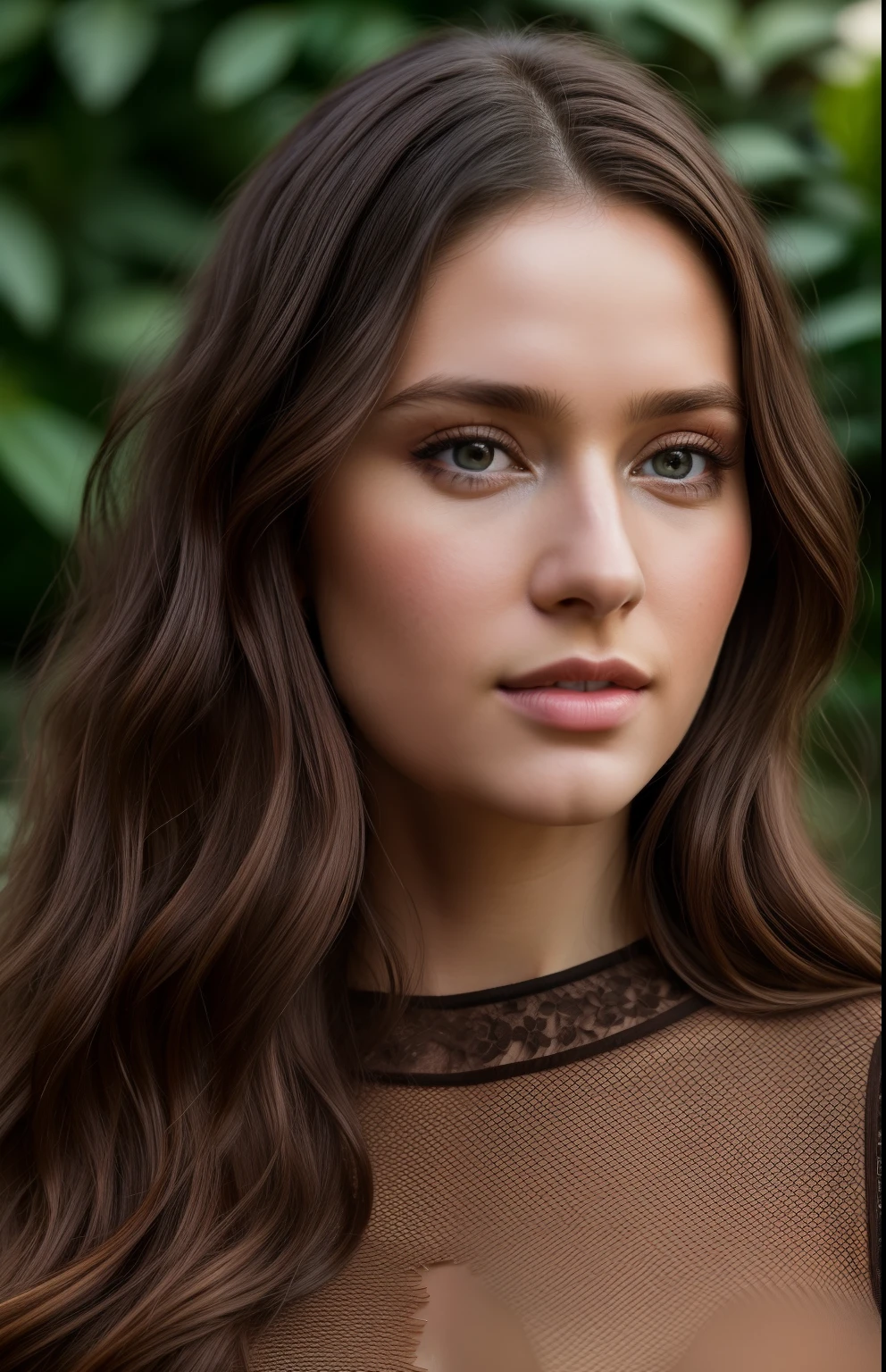 photo of a 25-year-old European girl, RAW, beautiful woman, (extra long wavy brown hair), ((portrait)), ((detailed face: 1.2)), ((detailed facial features)), (finely detailed skin), pale skin, transparent clothing, bodycon hasmat bodycon of highly detailed deep neckline, megacity environment, (cool colors), damp, damp, reflections, (masterpiece) (perfect proportion)(realistic photo)(best quality) (detailed) photographed on a Canon EOS R5, 50mm lens, F/2.8, HDR, (8k) (wallpaper) (cinematic lighting) (dramatic lighting) (sharp focus) (intricate)