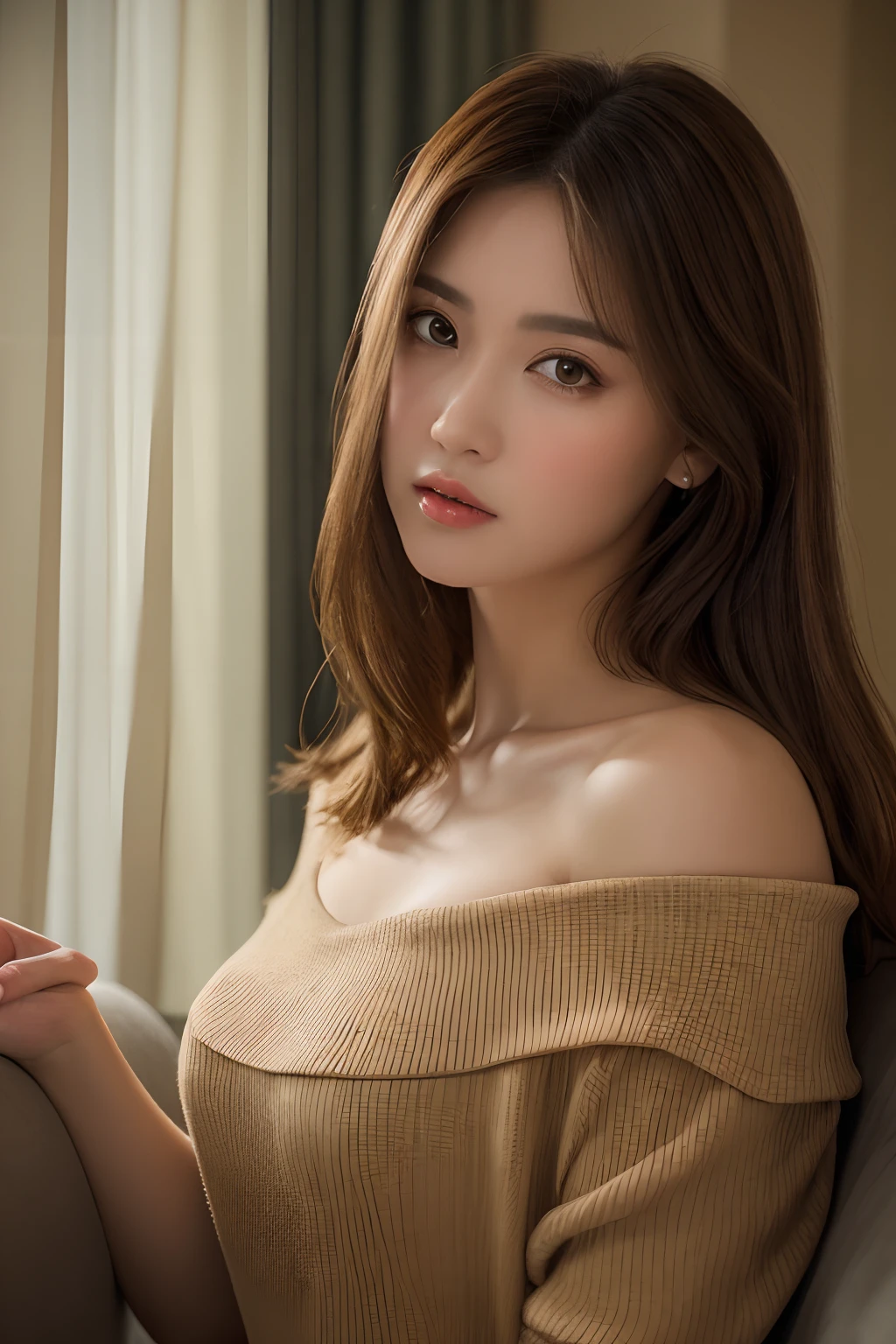 （（Bestquality，8k，A Masterpiece：1 girl.3 girls））），Clear focus：1 girl.2 Maidens，（layer cut，Large,：1 girl.2 Maidens），A beauty with a perfect body：1 girl.4 pcs，slim abs：1 girl.2 Maidenoist body：1 girl.5 girls，highly detailed facial and skin texture，Detailed eyes，Double eyelidd，brown colored long hair，sundress，Girls 3 D,Wes Anderson style,Autumn Brown tones,home office background,ambient light，
