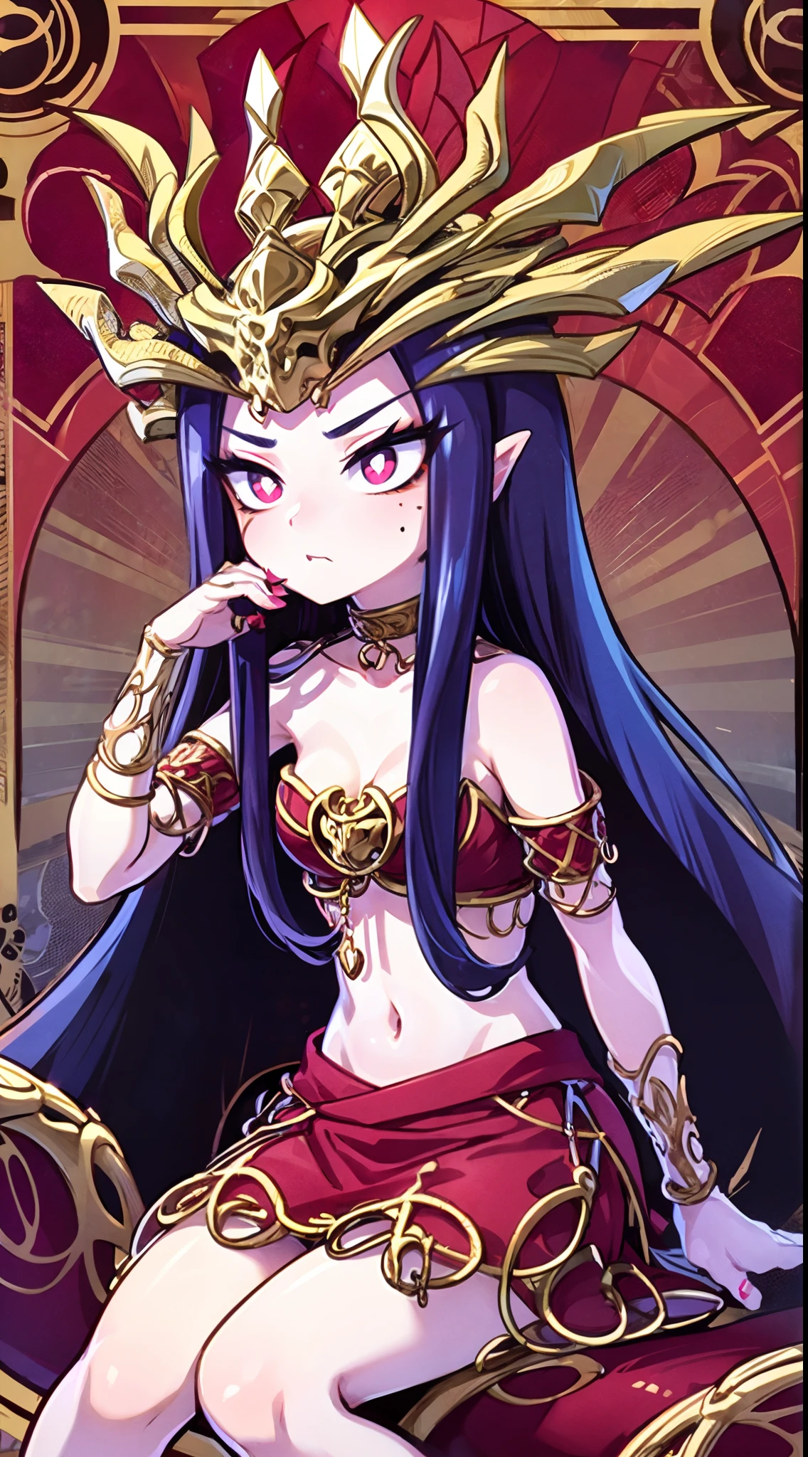 Medusa，（A white border around a red rectangular background：2.5)，There are a lot of snakes in the background，long  skirt，Sitting down， D-cups，ahegao face，stooped，High detail,Moles under eyes, Heart-shaped pupils，Love pupils，cropped shoulders，Lots of hearts，Fleshy thighs,highly rendered，detailed face with