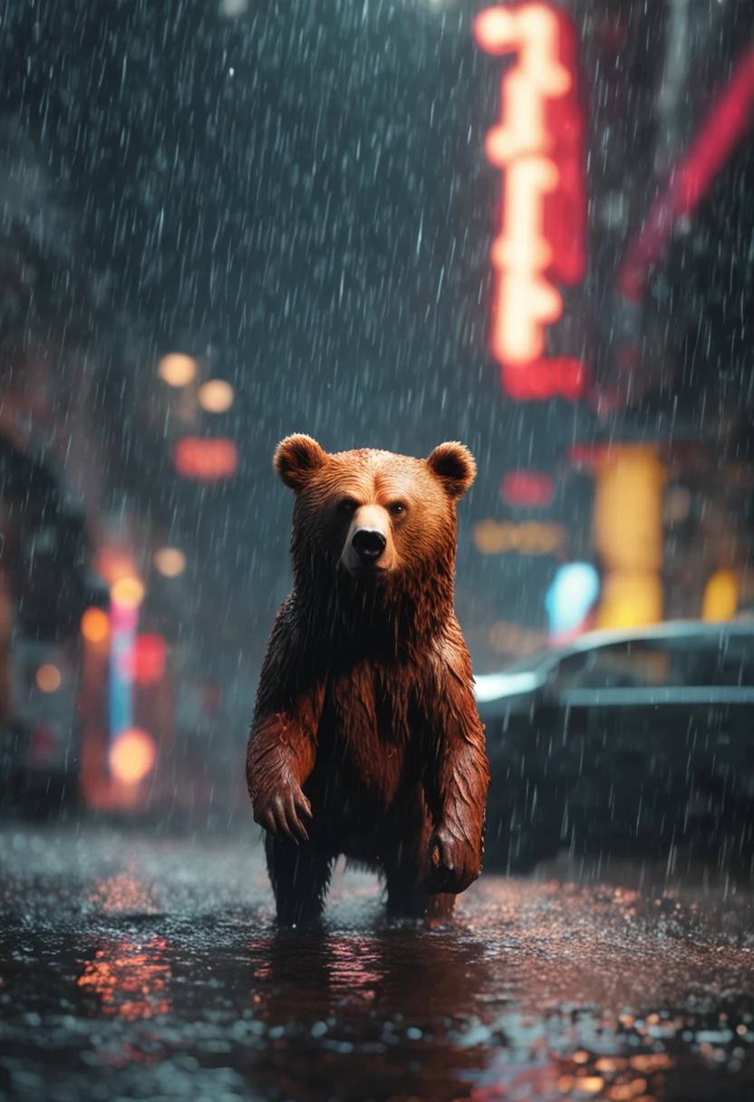 (professional 3d render:1.3) af (Realistic:1.3) heavy rain,(Naked strong bear)