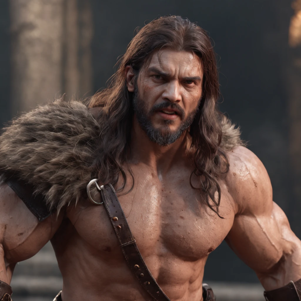 (professional 3d render:1.3) af (Realistic:1.3) most beautiful artwork photo in the world,Features soft and shiny male heroes, ((Epic hero fantasy muscle man rough wet hero angry looking long hair short beard and ferocious expression in dynamic pose, Fantastic location, Majestic cluttered environment)), Full body 8K unified rendering, action shot, skin pore, very dark lighting, heavyshading, Detailed, Detailed face, (vibrant, photograph realistic, Realistic, Dramatic, Dark, Sharp focus, 8K), (Old leather garments damaged by weathering:1.4), ((((Wear fur)))), (Intricate:1.4), decadent, (Highly detailed:1.4), Digital painting, rendering by octane, art stations, concept-art, smooth, Sharp focus, illustration, Art germ, (loish:0.23), wlop ilya kuvshinov, and greg rutkowski and alphonse mucha gracias, (Global illumination, Studio light, volumettic light), heavy rain, particles floating, lotr, fantasy, elf, full bodyesbian, ((Dark and ancient city background:1.3)),CGSesociety,art stations