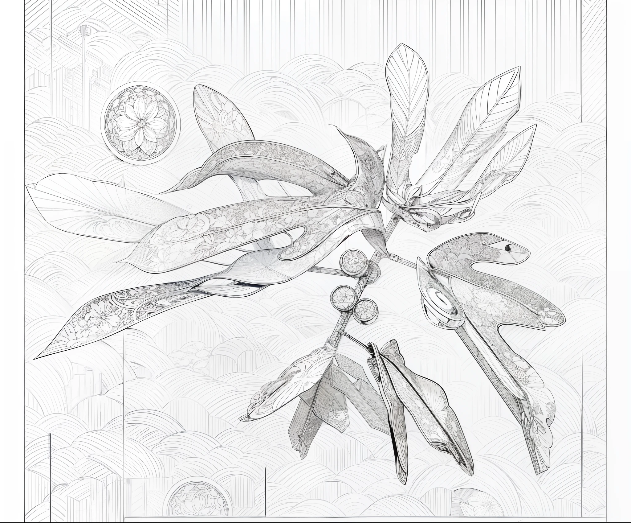white backgrounid,Factory close-up mode,Oriental elements,reasonable design,Clear lines,(Linear,Mono Color)