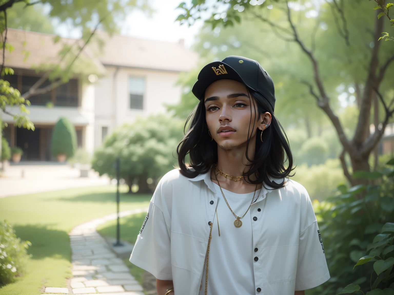 Wearing Chainz and snapback