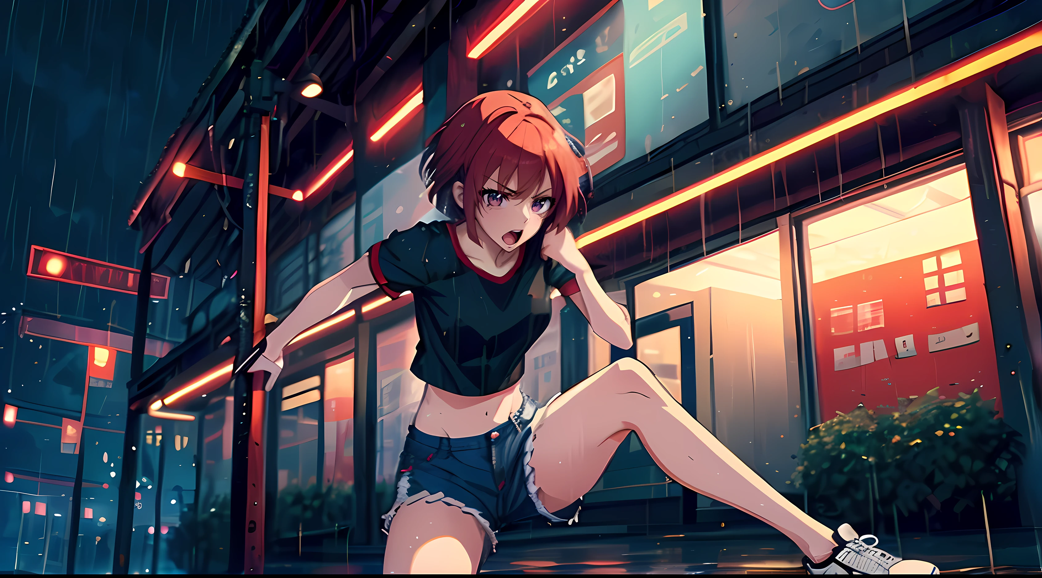 anime girl in shorts and t - shirt crouching on a skateboard, anime style 4 k, 4k anime wallpaper, ultra hd anime wallpaper, badass anime 8 k, anime wallpaper 4k, anime wallpaper 4 k, hd anime wallaper, 4 k manga wallpaper, modern anime style, anime style. 8k, anime art wallpaper 8 k, cyberpunk anime girl