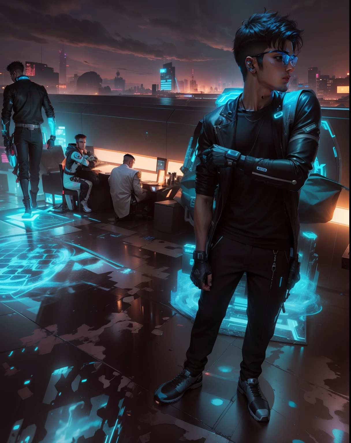 Change background cyberpunk handsome boy, realistic race, 8k, ultra realistic